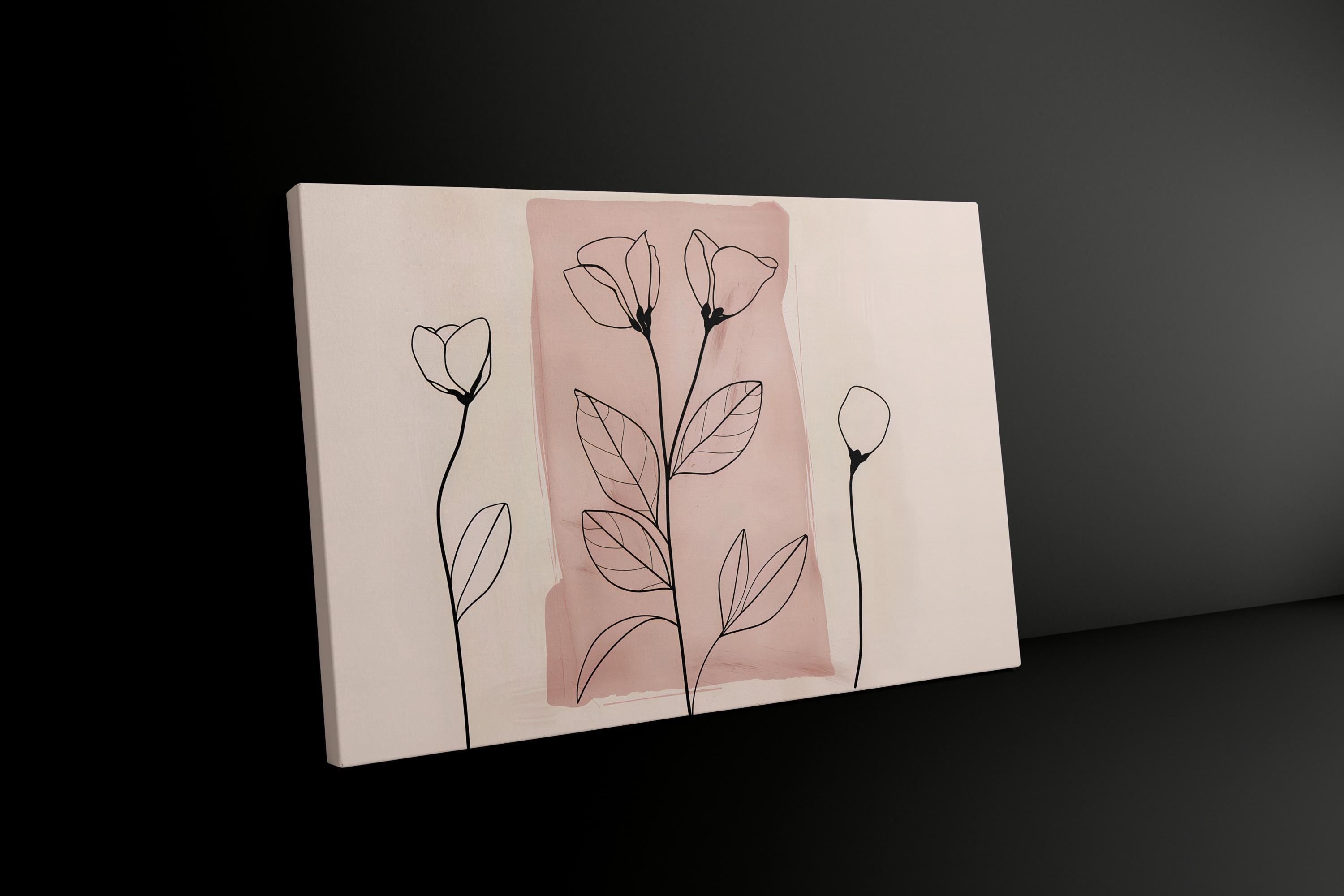 Blushing Botanicals: Elegant Pink Line Art Print | Chic & Minimalist Floral Wall Decor