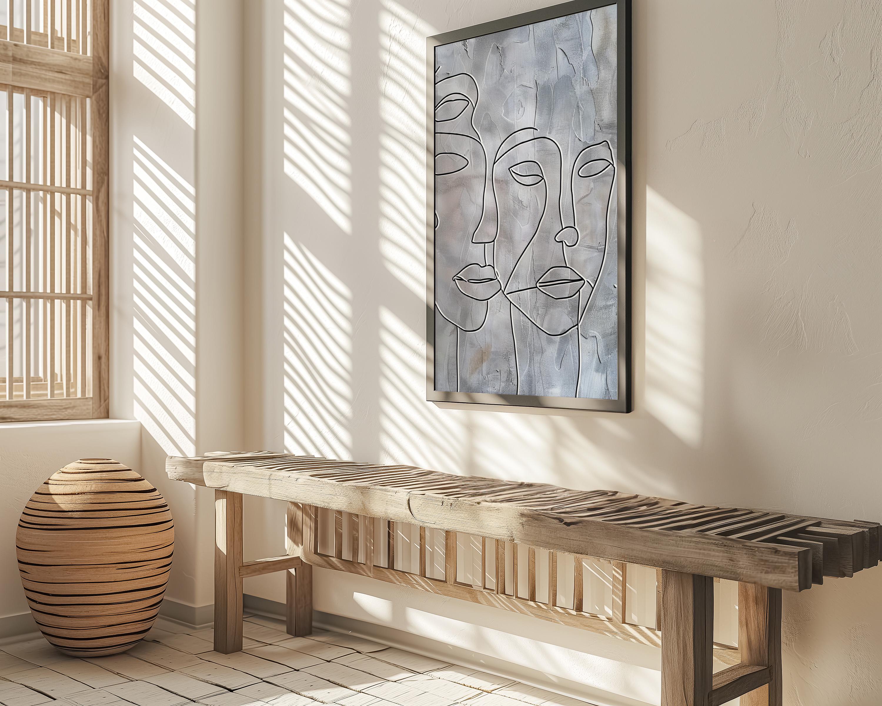 The Single Line: Minimalist Three Faces Abstract Art | Modern & Sophisticated Wall Decor