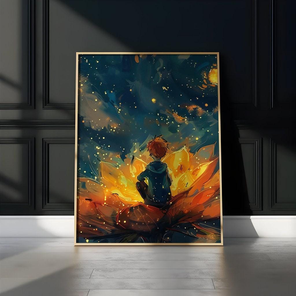 The Firefly Keeper: Magical Boy in a Field of Glowing Flowers | Enchanting Nursery & Kids Room Art