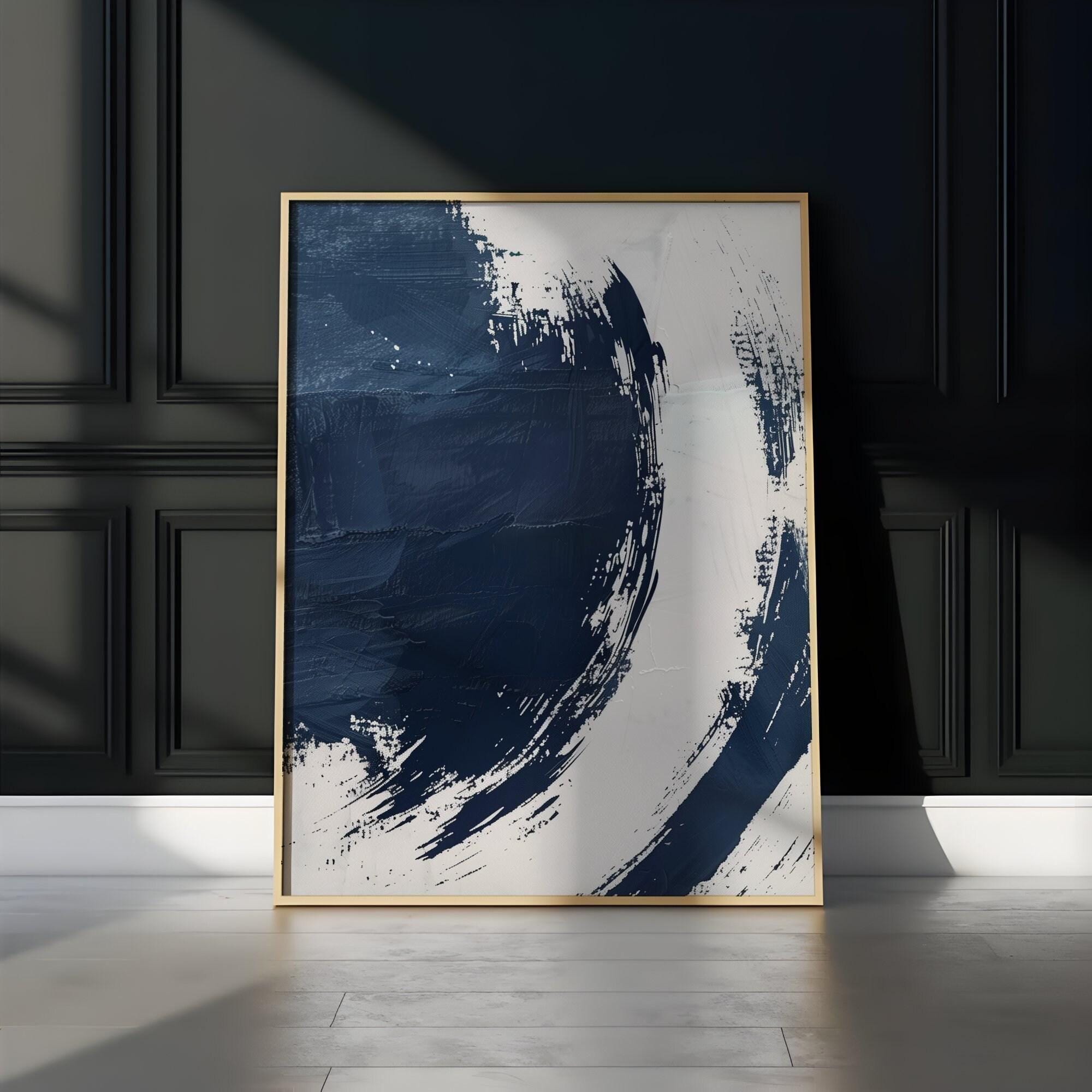 Minimalist Abstract Canvas, Dark Blue Gray Pastel (Ready to Hang)