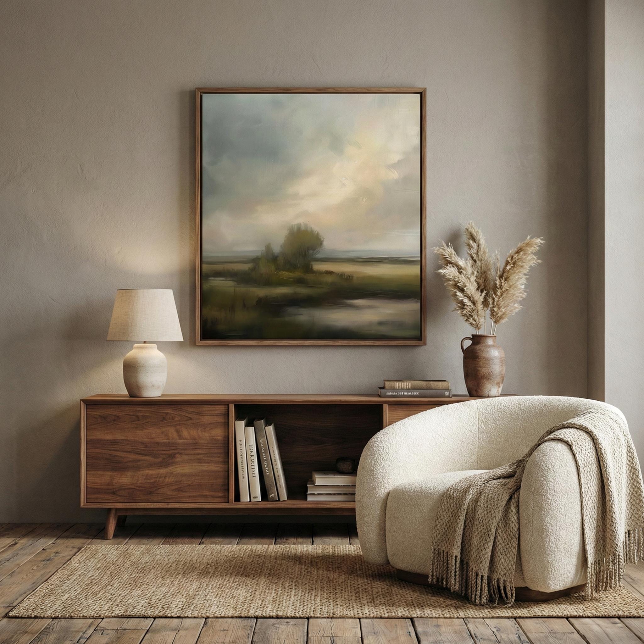 Moody Vintage Landscape Print: Rustic Countryside Art (Canvas or Framed)