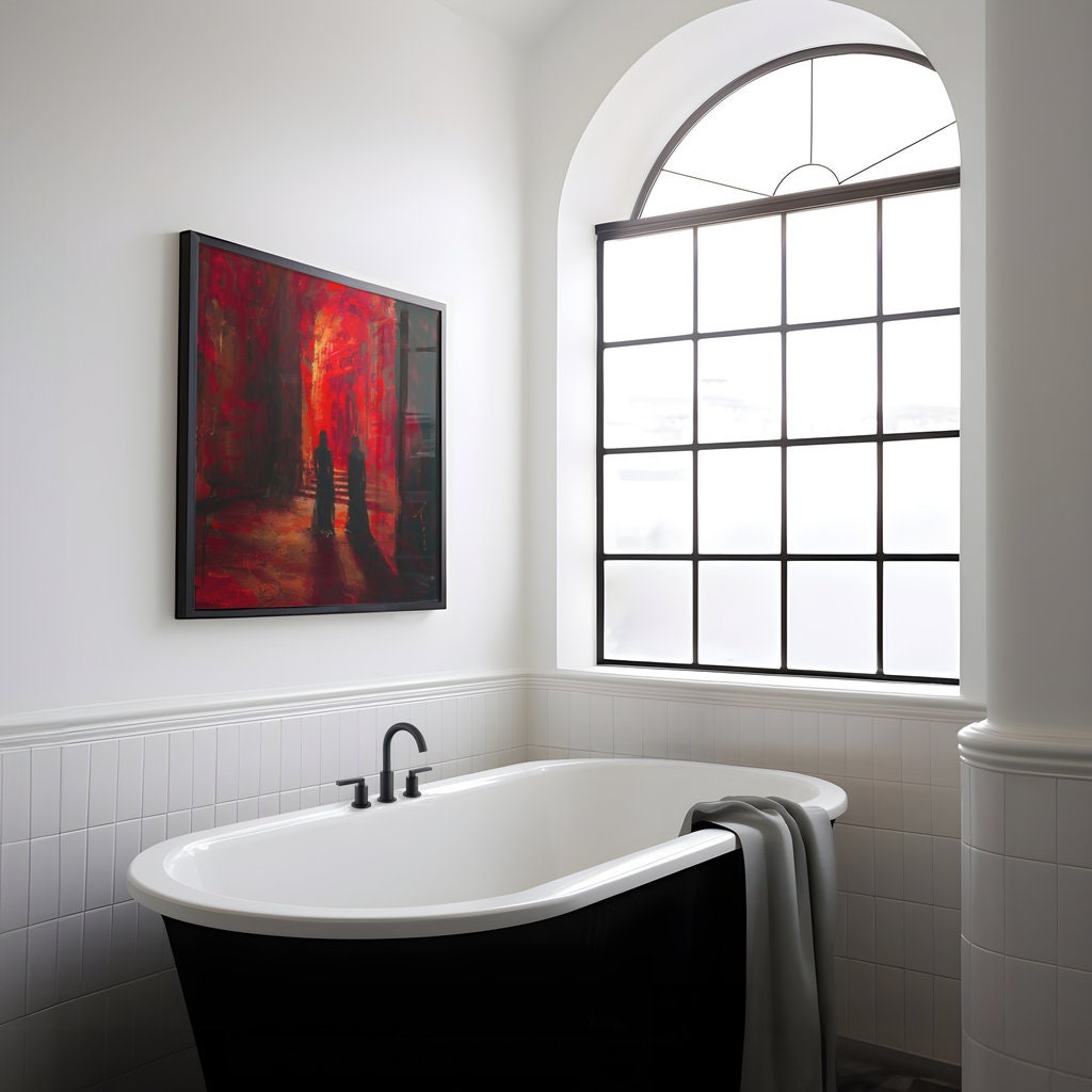 The Crimson Corridor: Mysterious Dark Hallway Art | Moody, Suspenseful & Eerie Wall Decor
