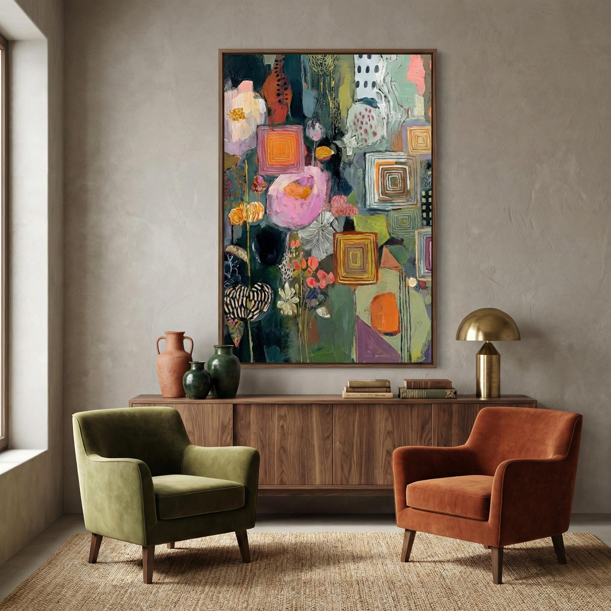 Floral Wall Art Print: Vibrant Boho Colors - Mixed Media Style