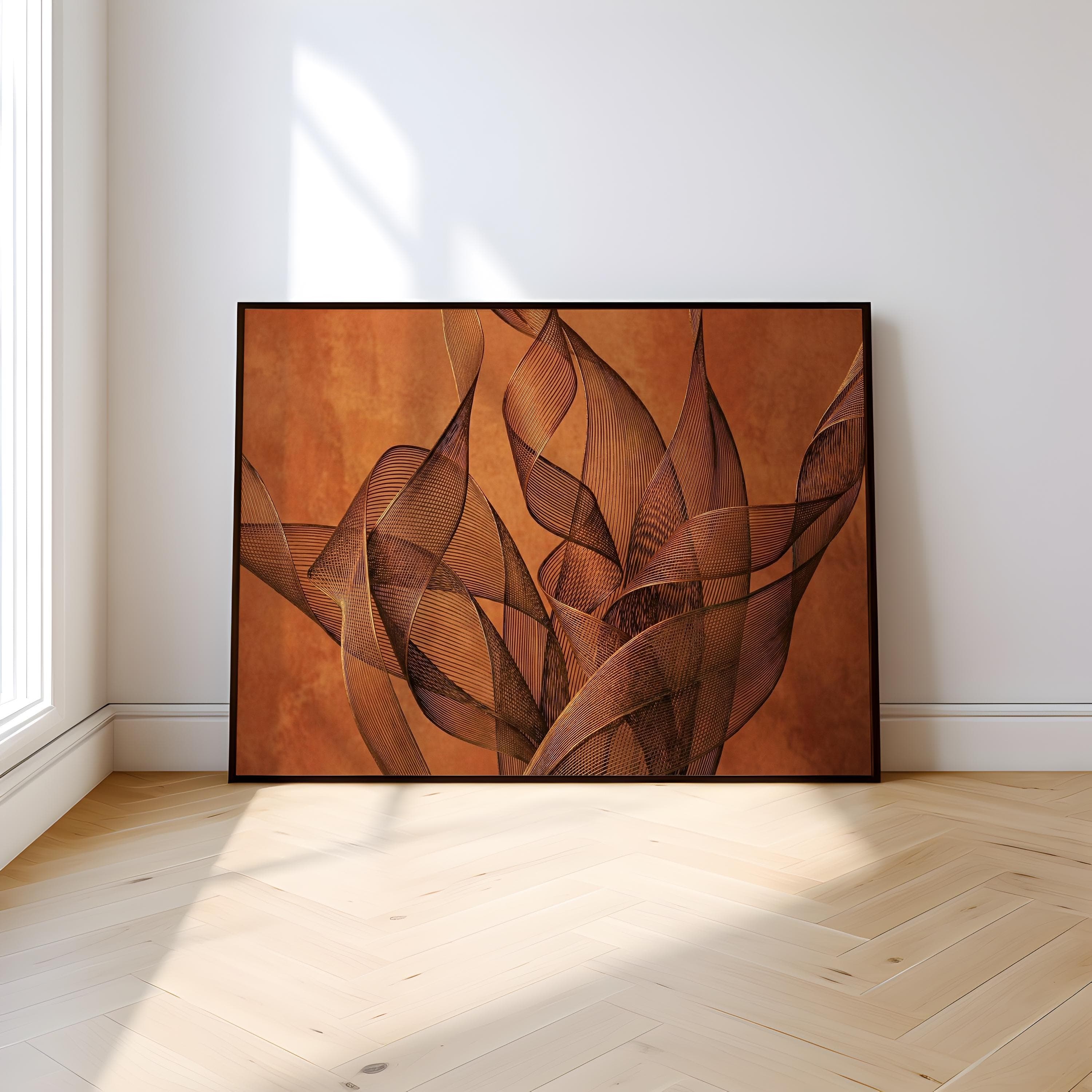 Copper Mesh Wall Art: Abstract Burnt Orange Design (Canvas or Print)