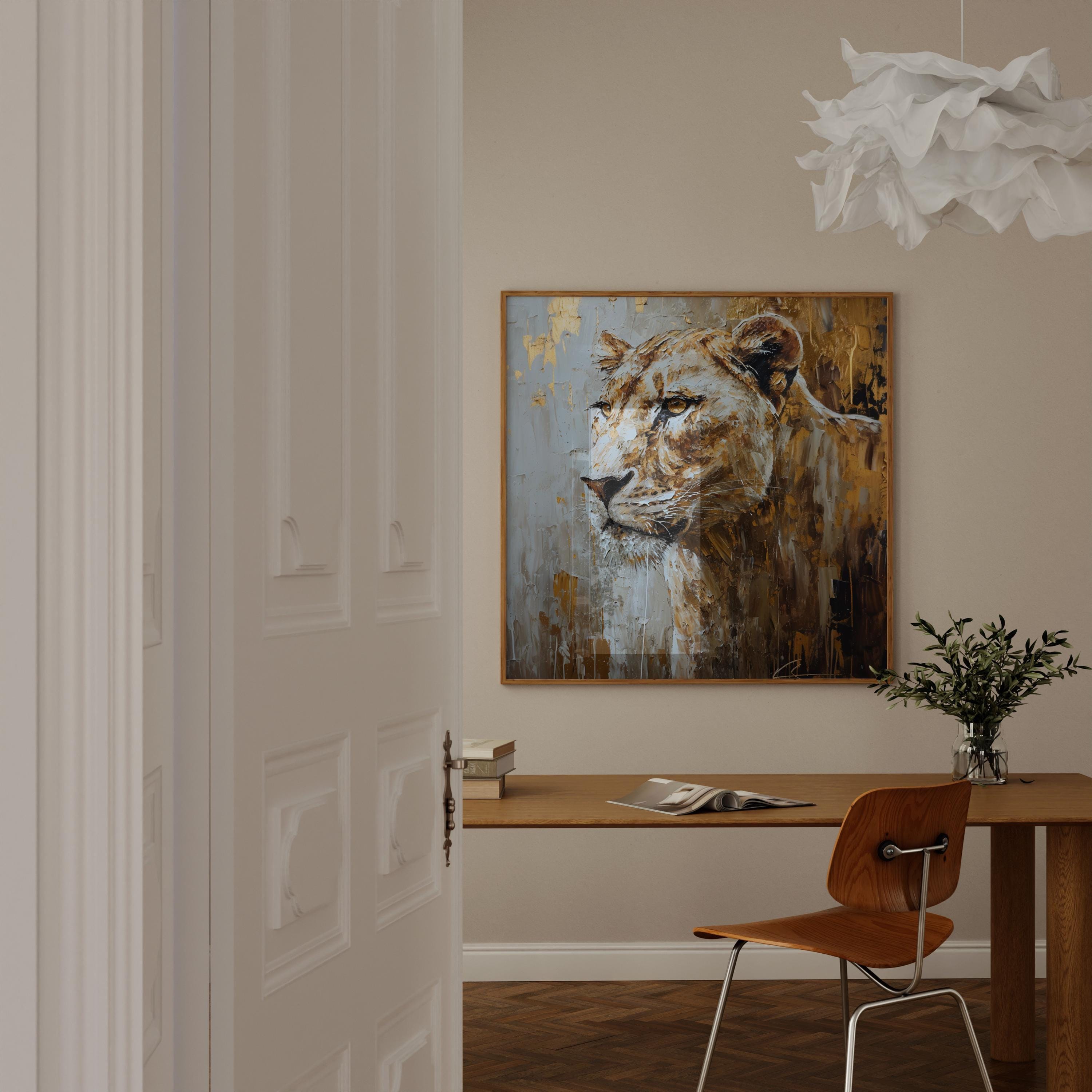 Lioness Wall Art: Graceful Wild Spirit in Gold (Canvas or Print)