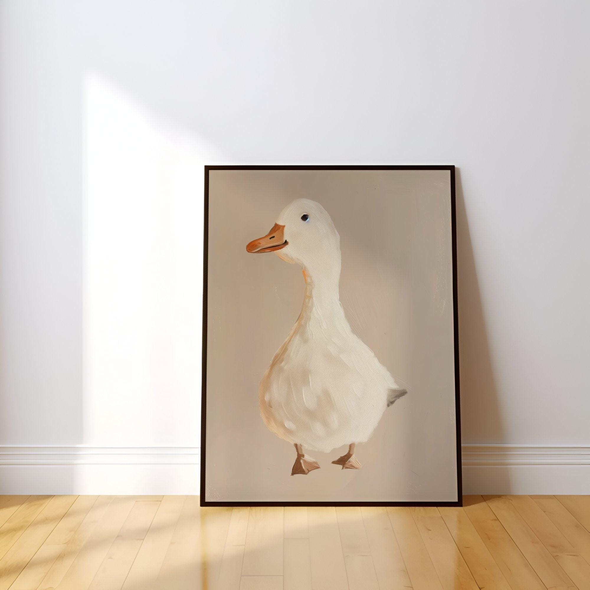 Whimsical Goose Wall Art: Beige Nursery Canvas Print