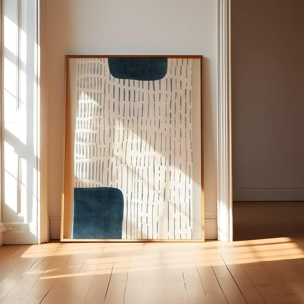 White Persian Blue Wall Art: Modern Abstract, Neutral Decor