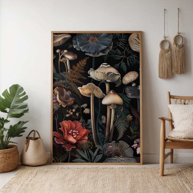 Dark Botanical Mushroom Art | Enchanted Fungi Print - Moody Forest Decor & Magical Wall Art