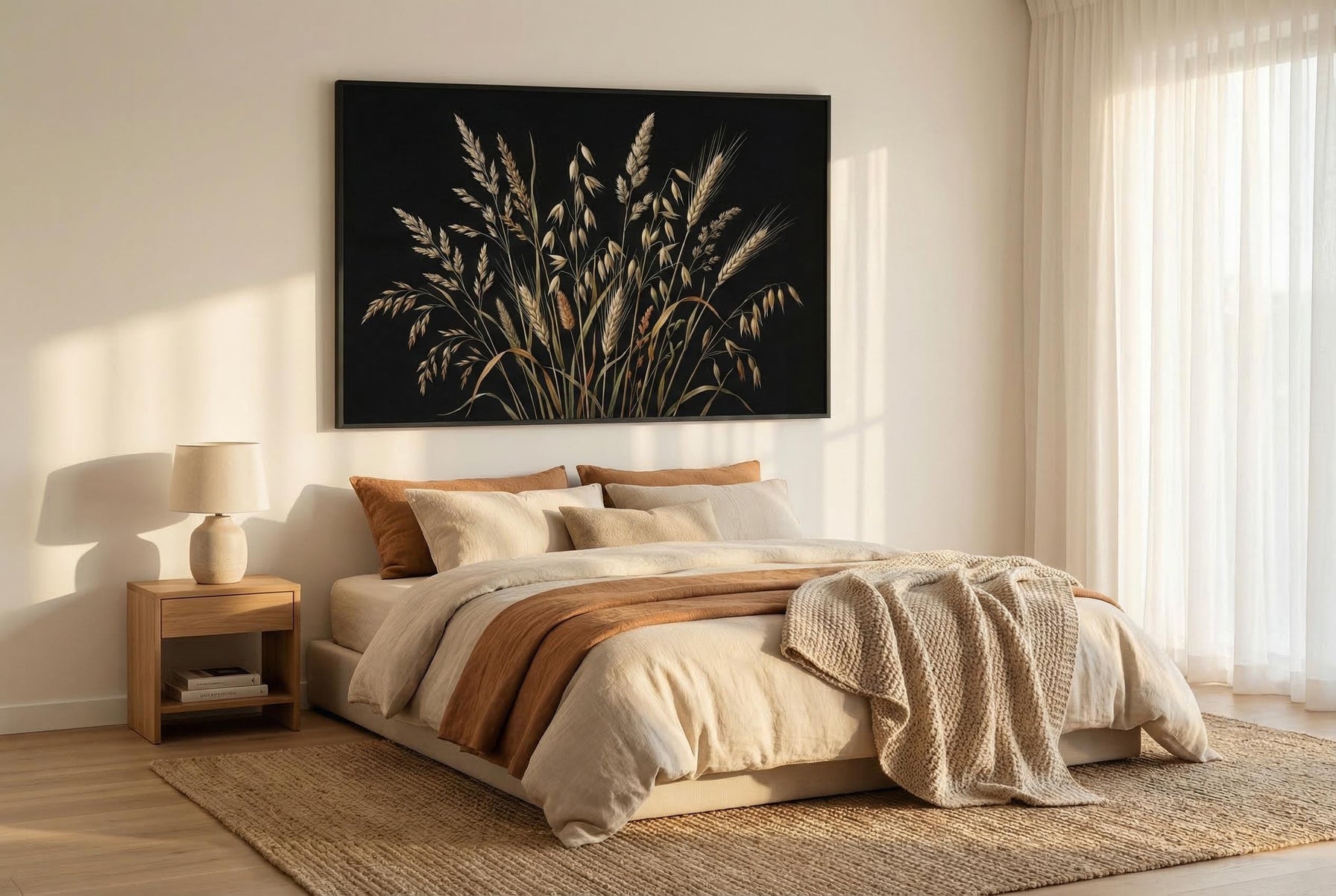 Vintage Wheat Grass Art Moody Botanical Print Dark Academia Decor Rustic Harvest Framed Canvas