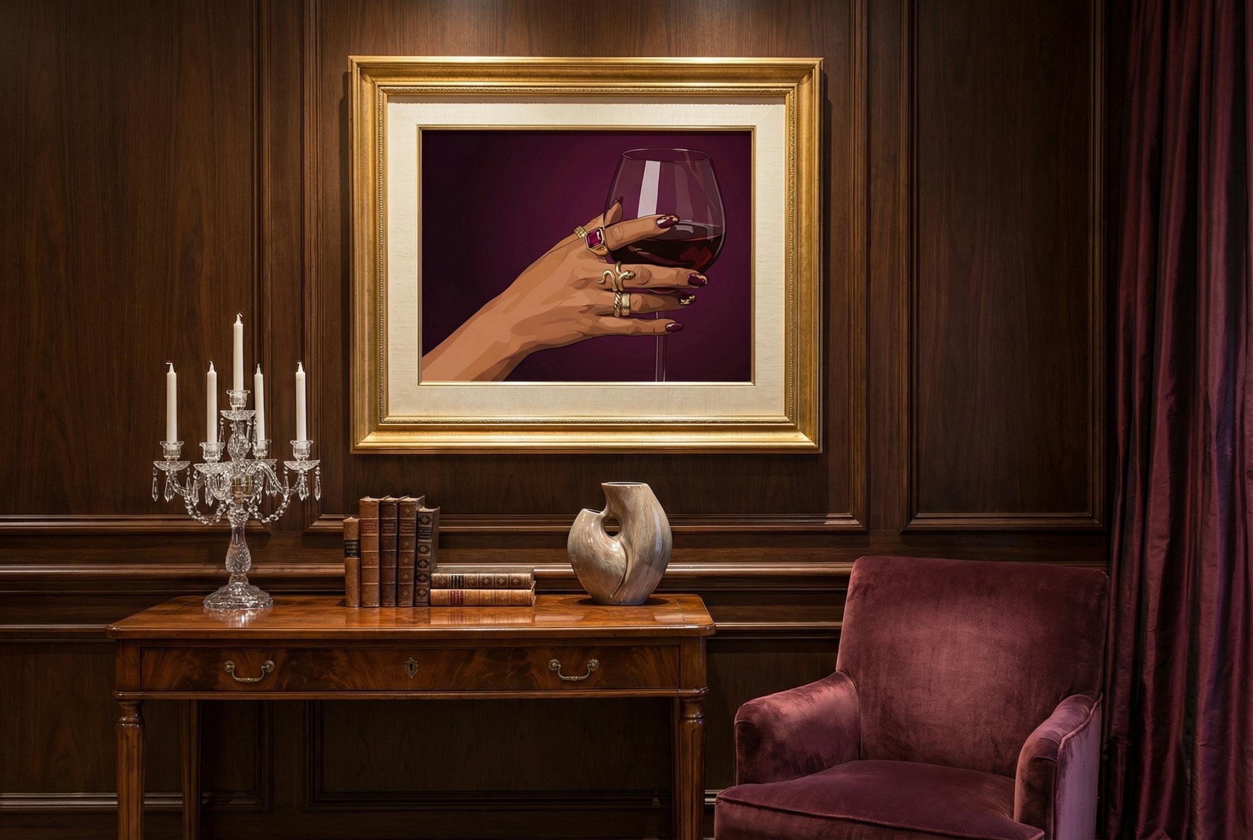 Cup of Wine Wall Art Print: Modern Home and Bar Decor