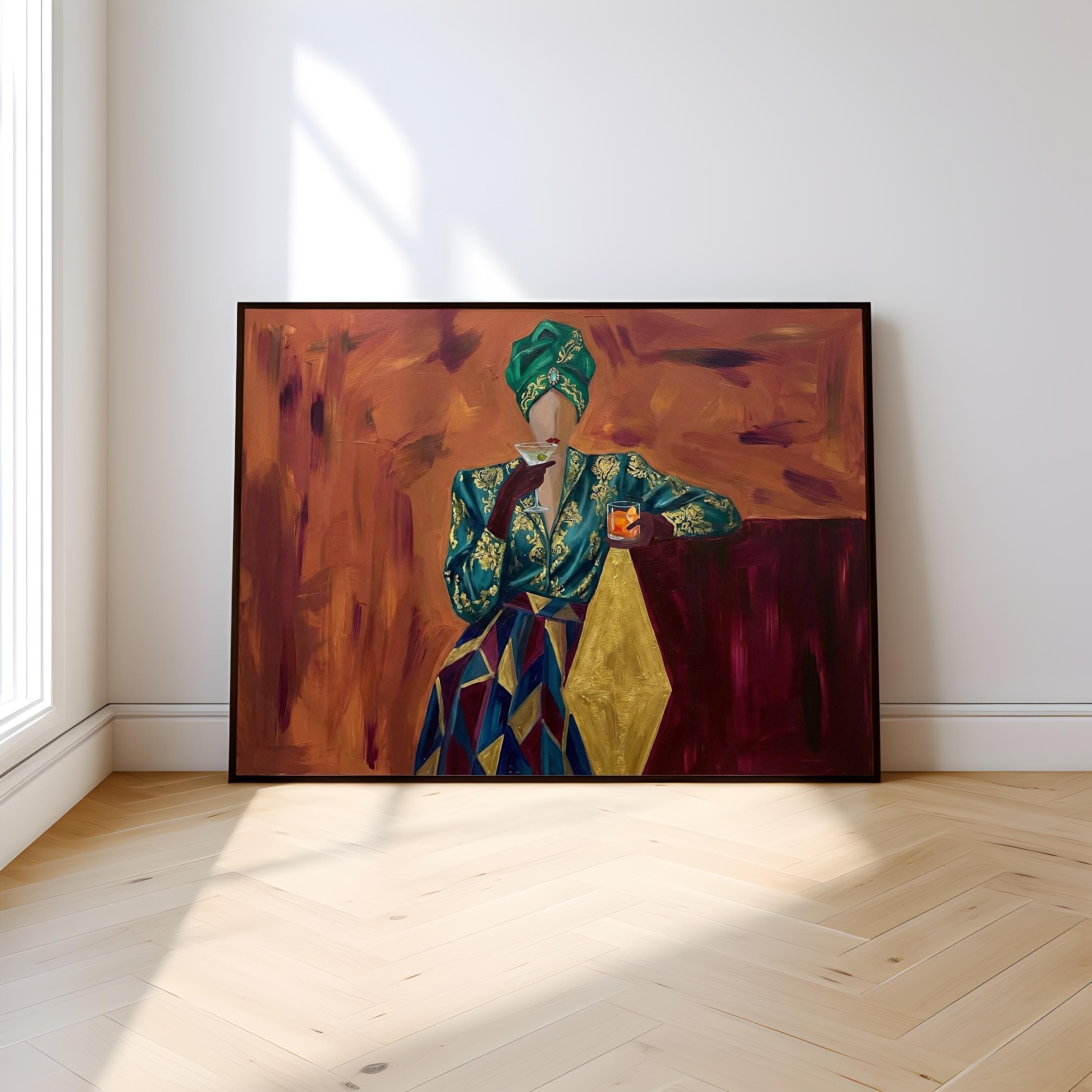 Emerald Turban Cocktail Woman Art - Abstract Vintage Style Print