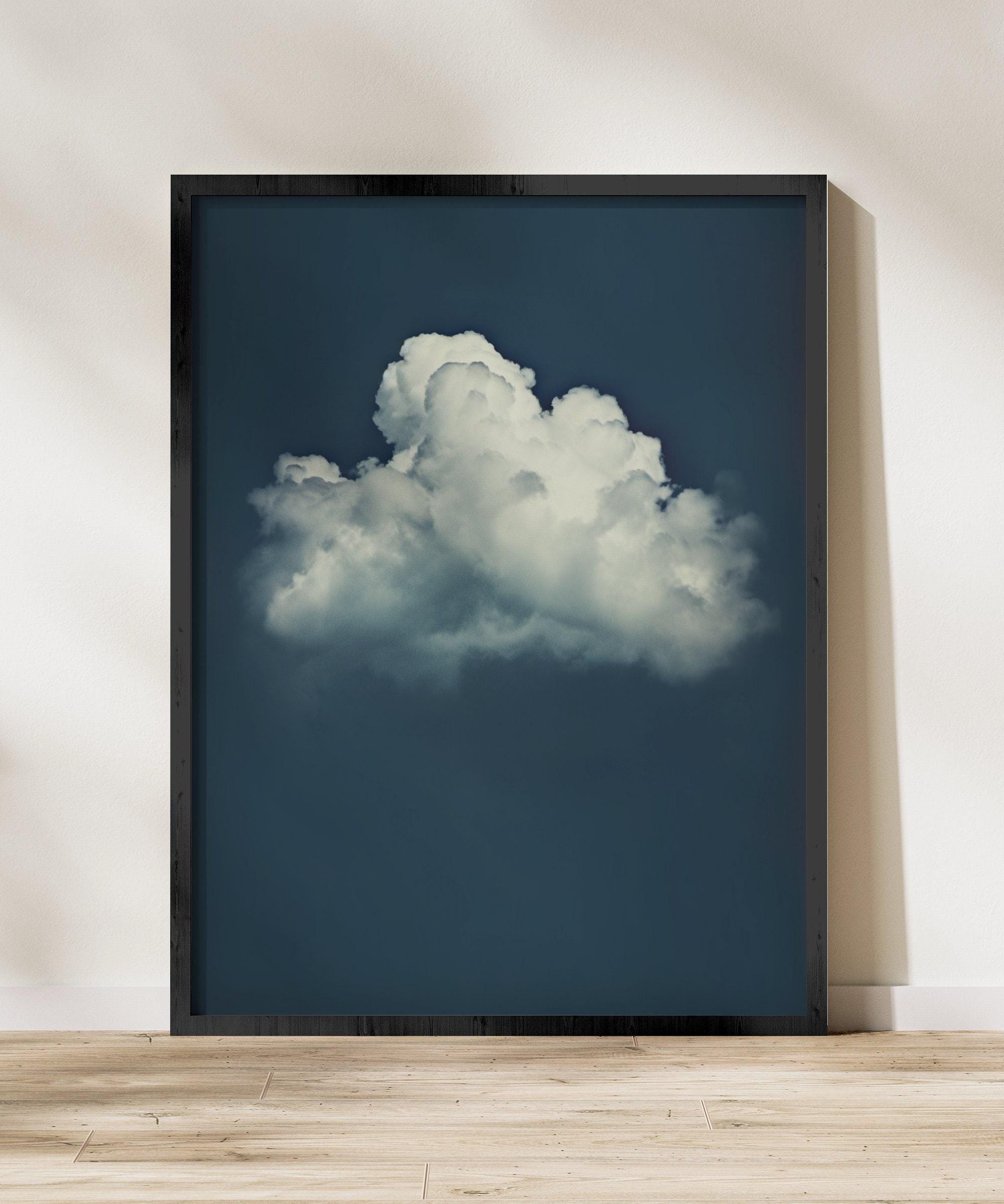 Moody Blue Sky Wall Art - Minimalist Solitary Cloud Print