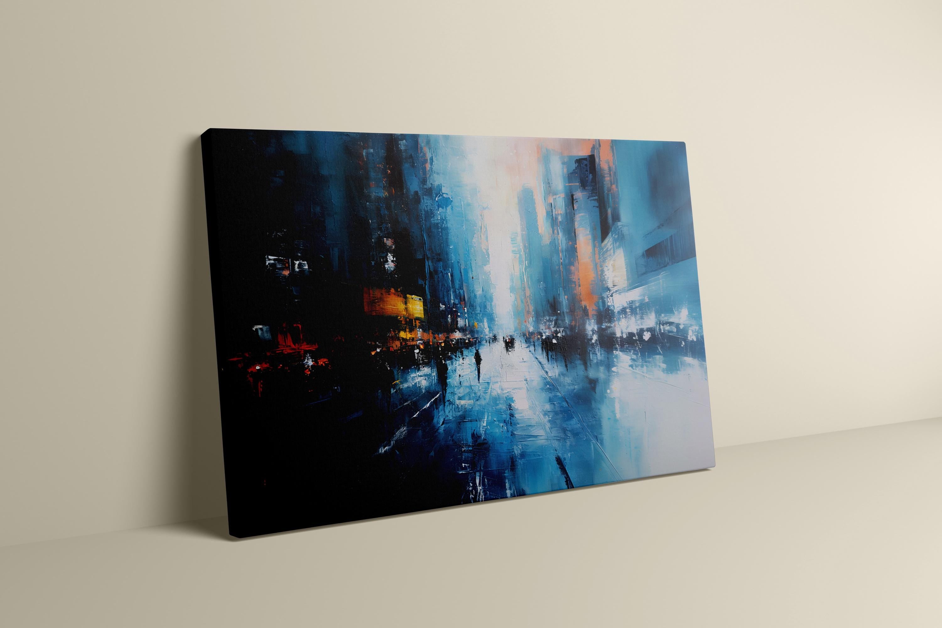 The Blue Hour: Temporal Impressionism Cityscape | Abstract & Historical Persian Blue Wall Art