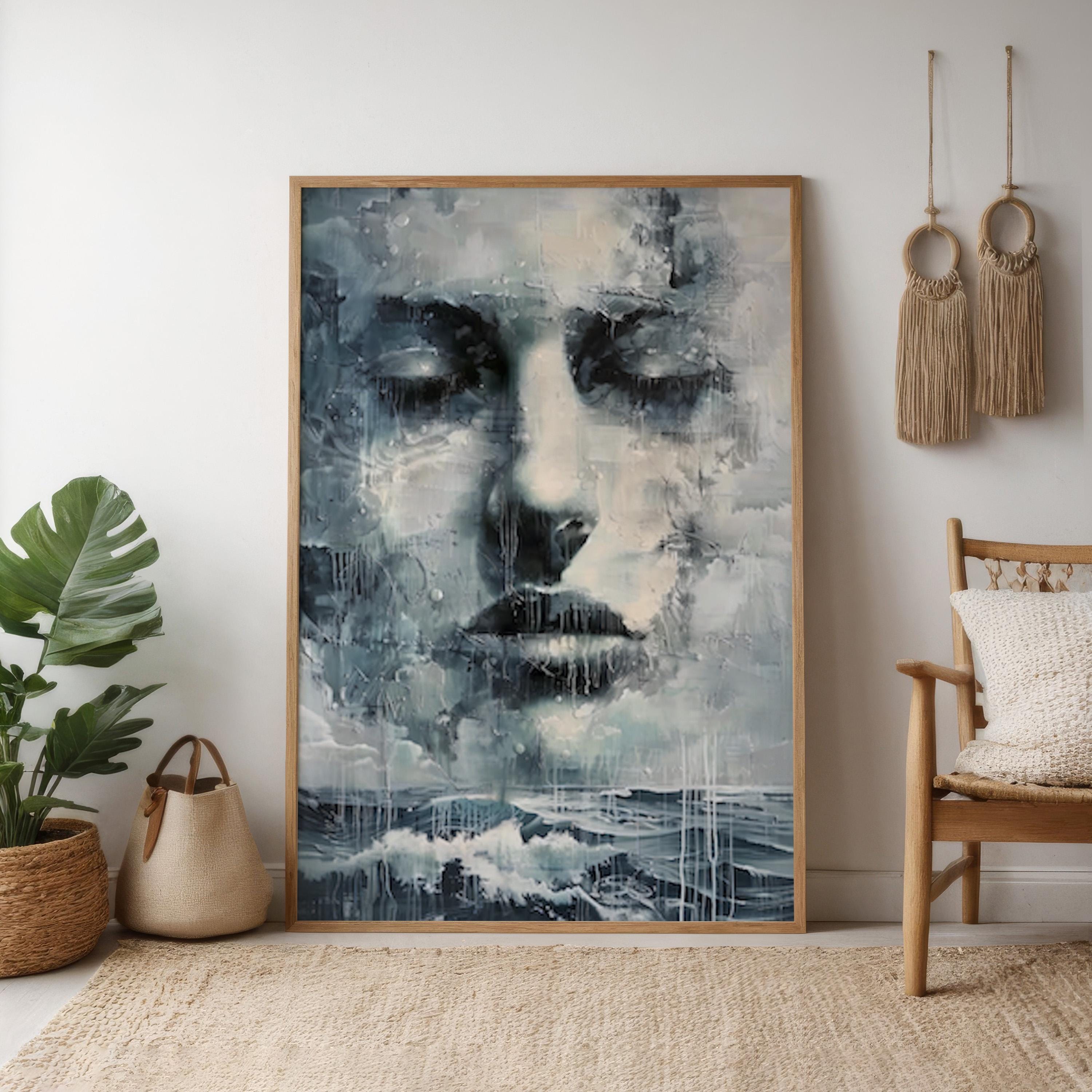 The Storm Within: Moody Abstract Face & Landscape Art | Dramatic & Contemplative Wall Decor