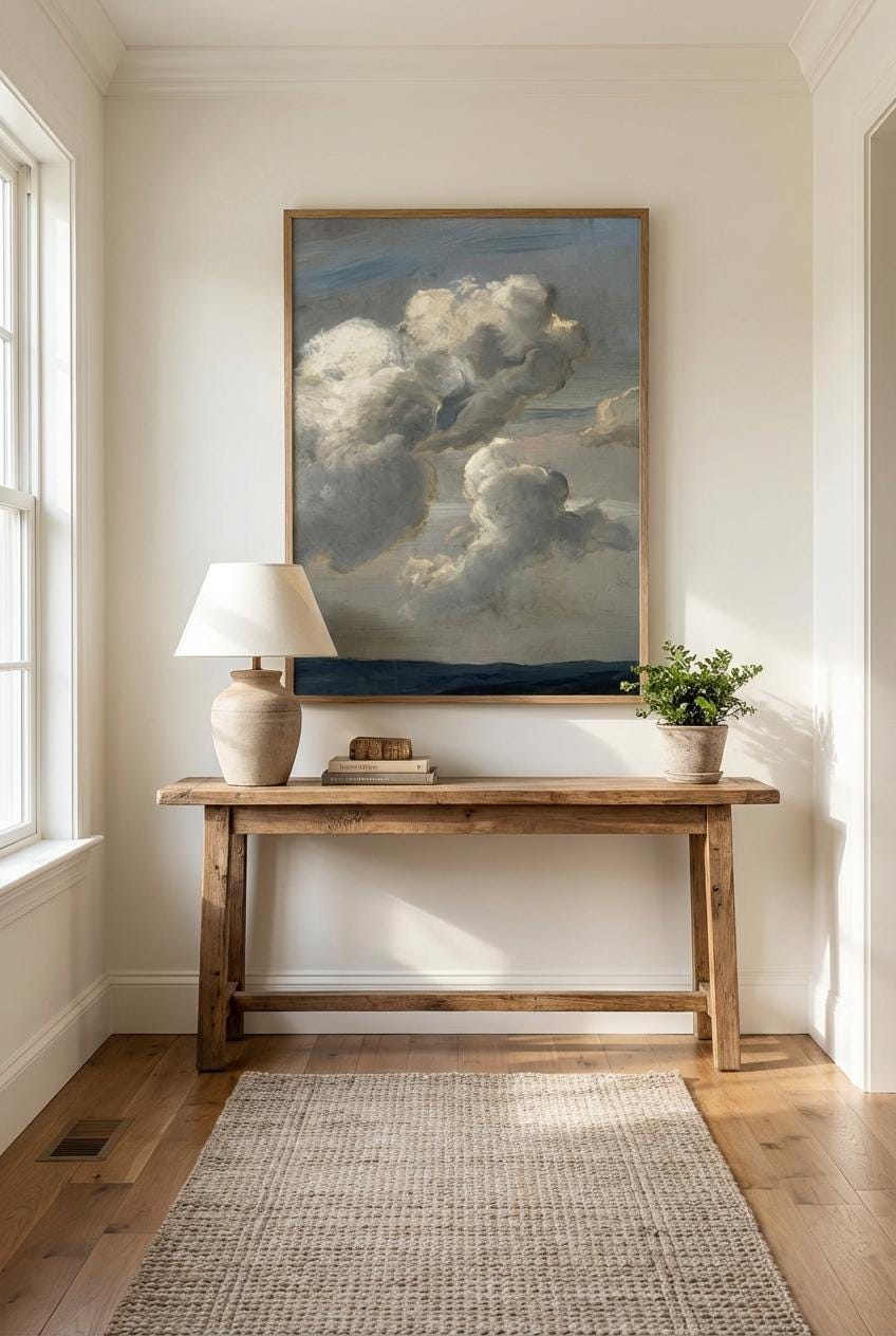 Vintage Cloud Wall Art Print: Moody Sky, Neutral Tones