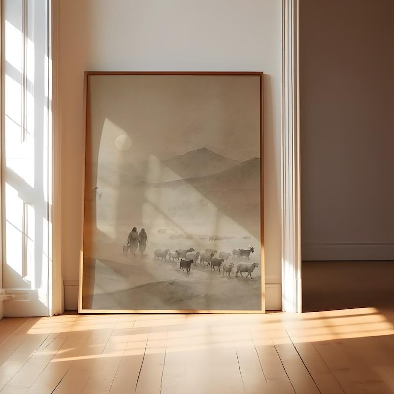Misty Mountain Landscape: Zen Ink Wash Art (Sepia Tone)