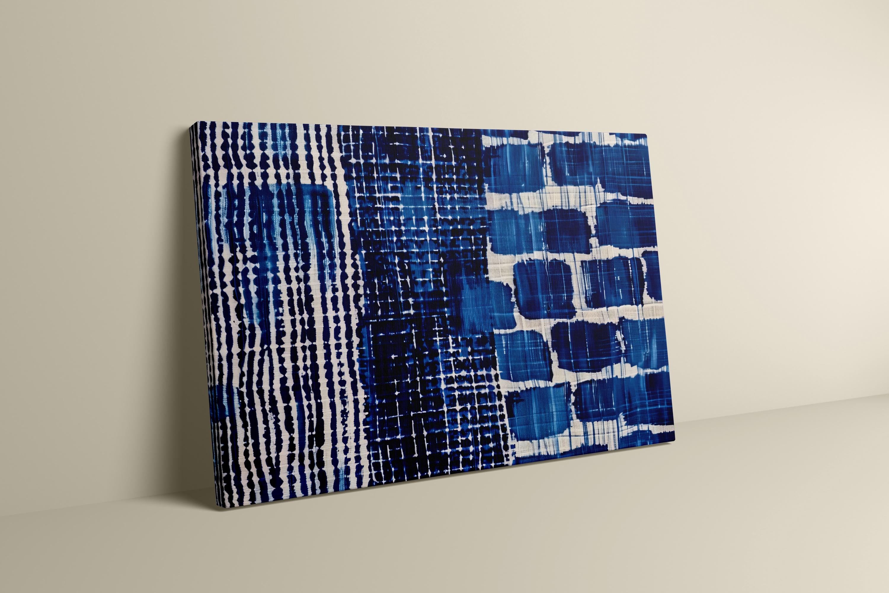 Serene Indigo Flow: Modern Shibori-Inspired Canvas Art | Blue and White Abstract Decor