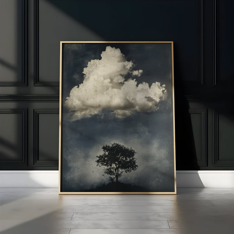 Vintage Moody Tree Art - Minimalist Wall Decor | Serene Cloud & Tree Artwork