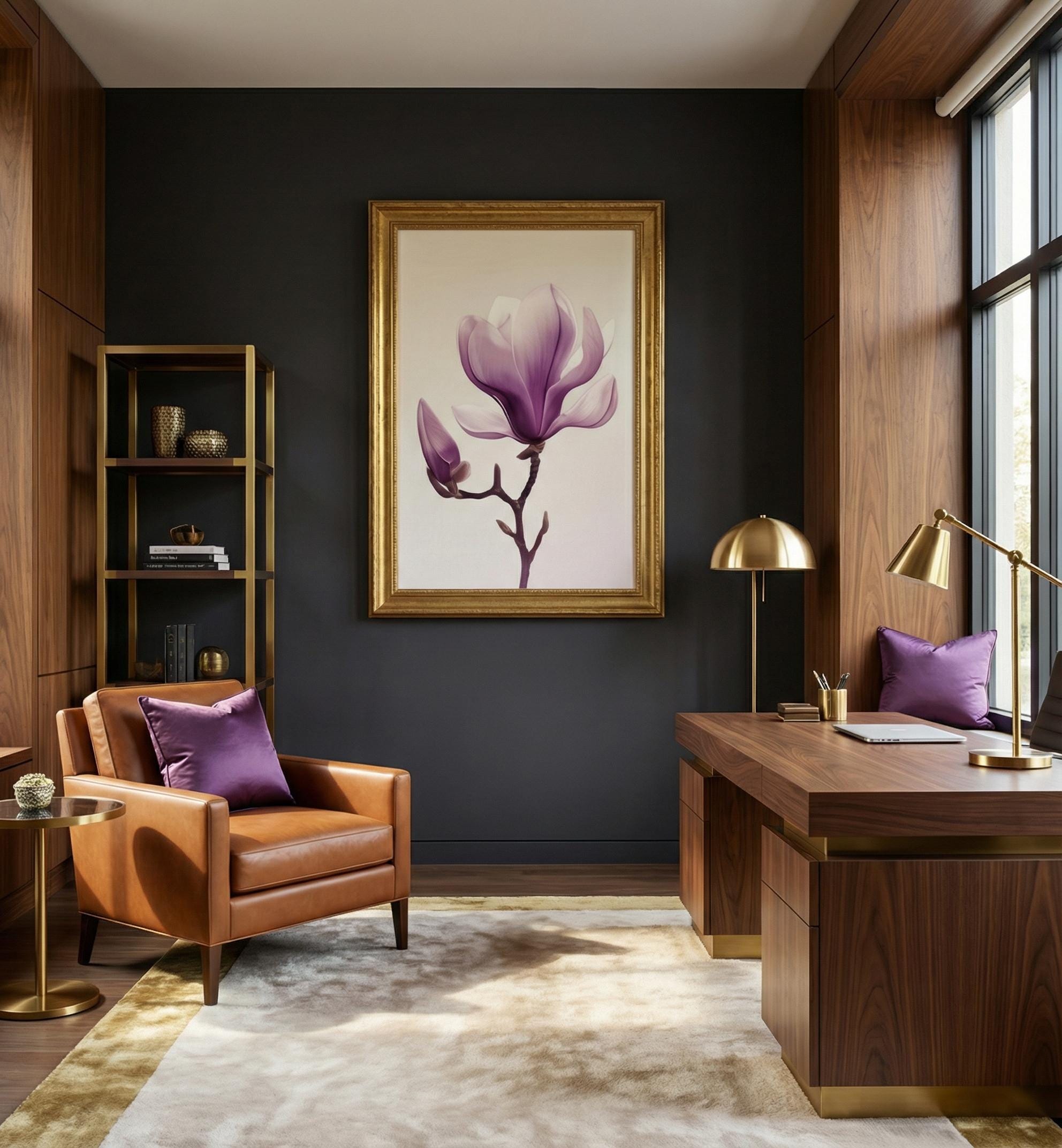 Purple Magnolia Wall Art - Modern Minimalist Flower Decor