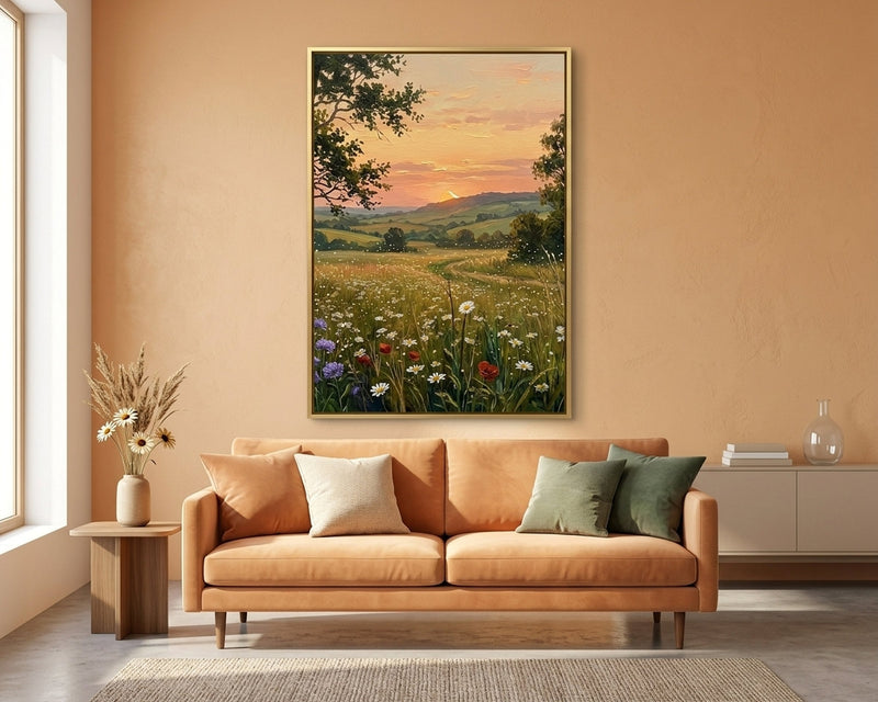 Golden Sunset Meadow Painting