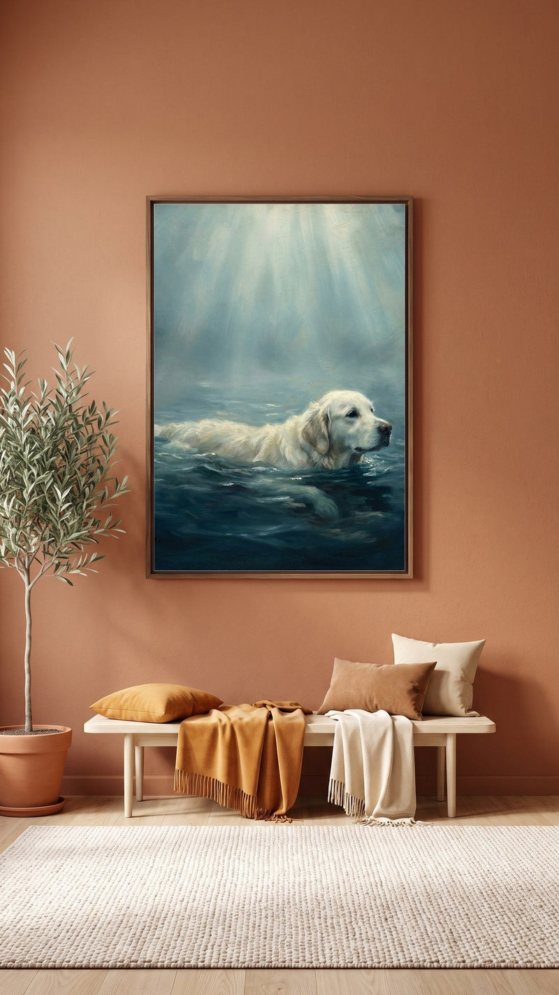 Golden Swimmer Dog Art Print