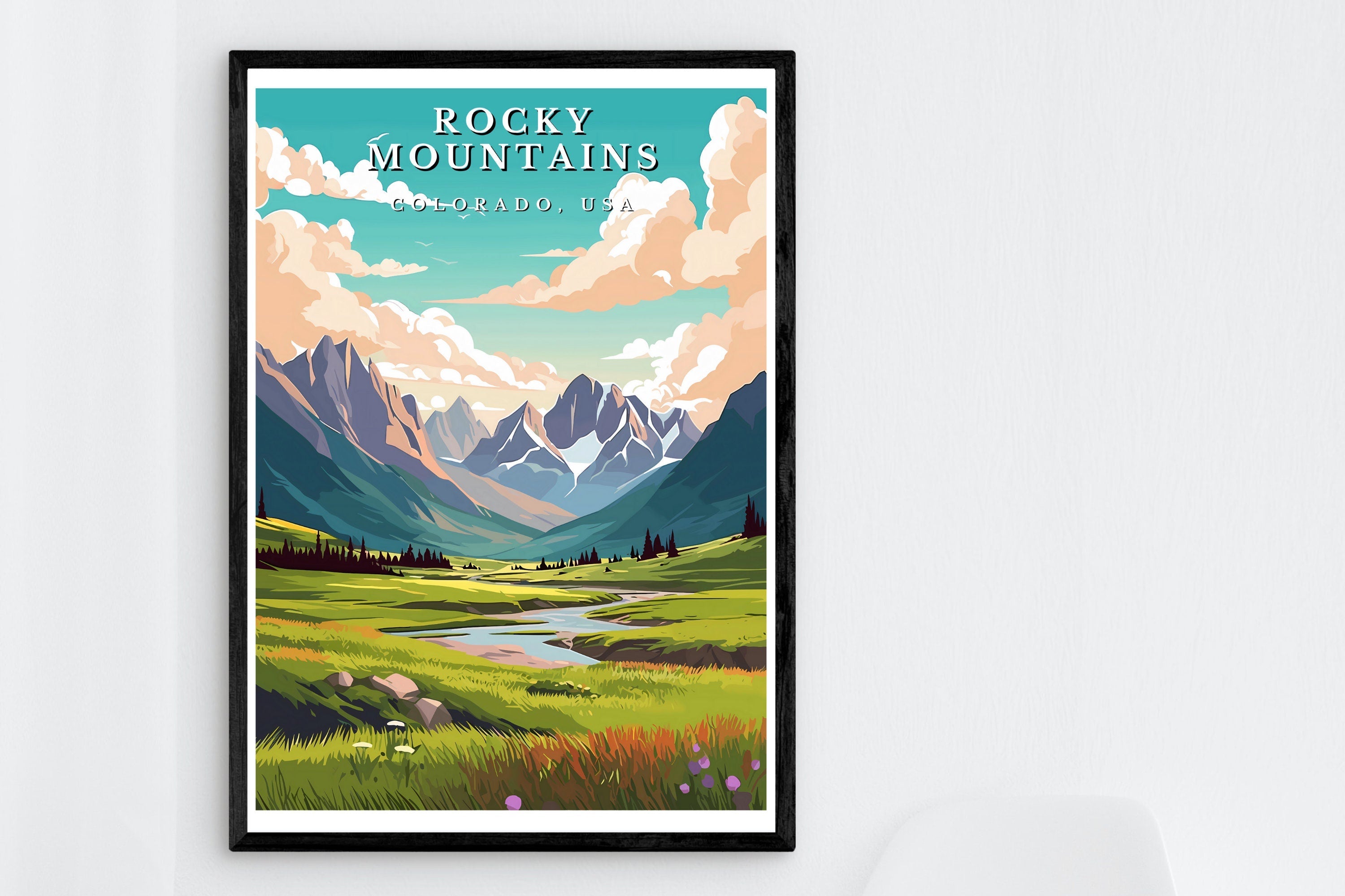 The Great Divide: Majestic Rocky Mountain Landscape Art | Untamed Wilderness & Serene Lake Decor
