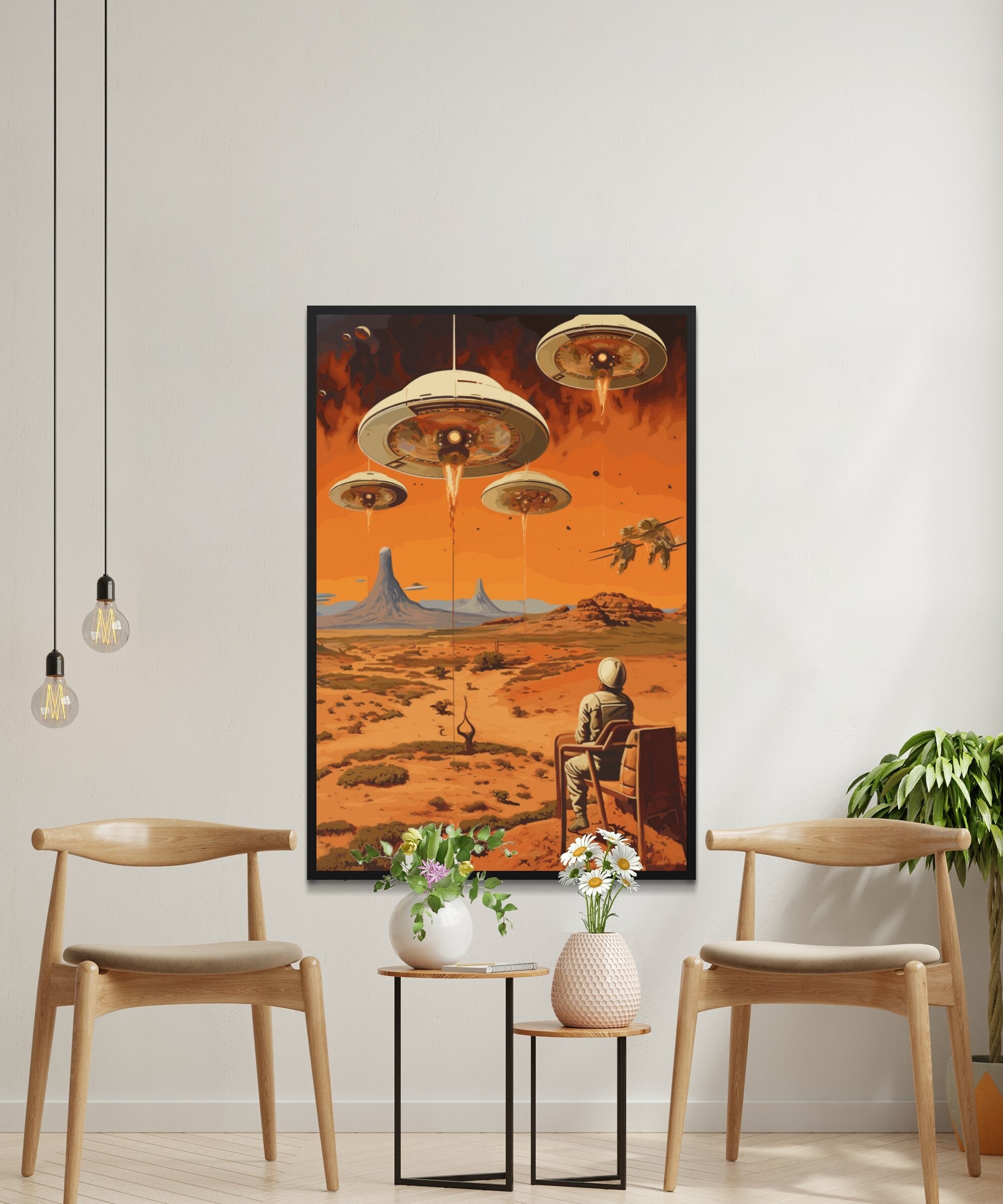 UFO views, Wall Art, Vintage, Retro Futurism Art, Wallpaper, Sci-Fi Collage Art, Space Art, Modern Art, Wall Art, Retro Art Wall Art