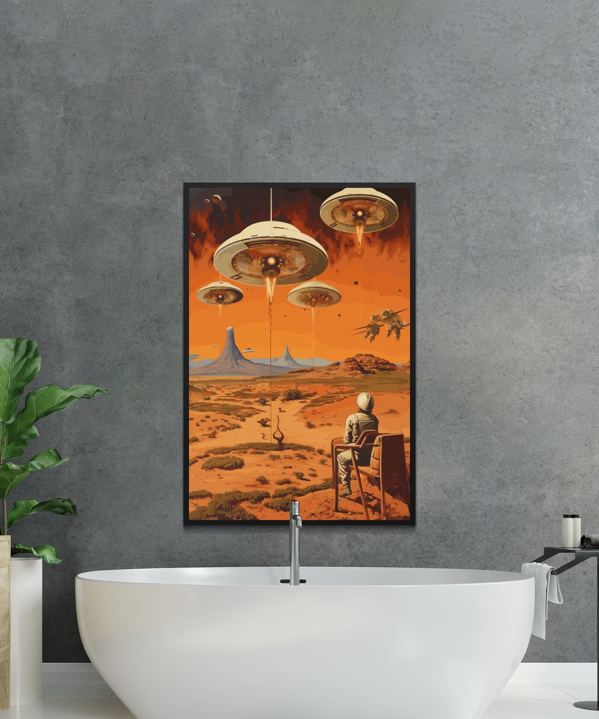 UFO views, Wall Art, Vintage, Retro Futurism Art, Wallpaper, Sci-Fi Collage Art, Space Art, Modern Art, Wall Art, Retro Art Wall Art