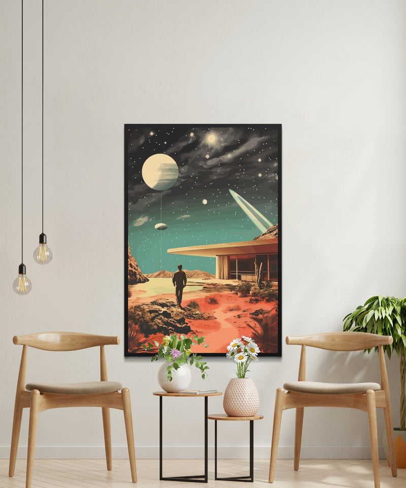 Vintage Sci-Fi Collage Art – Retro Futurism Space Exploration Wall Decor Poster