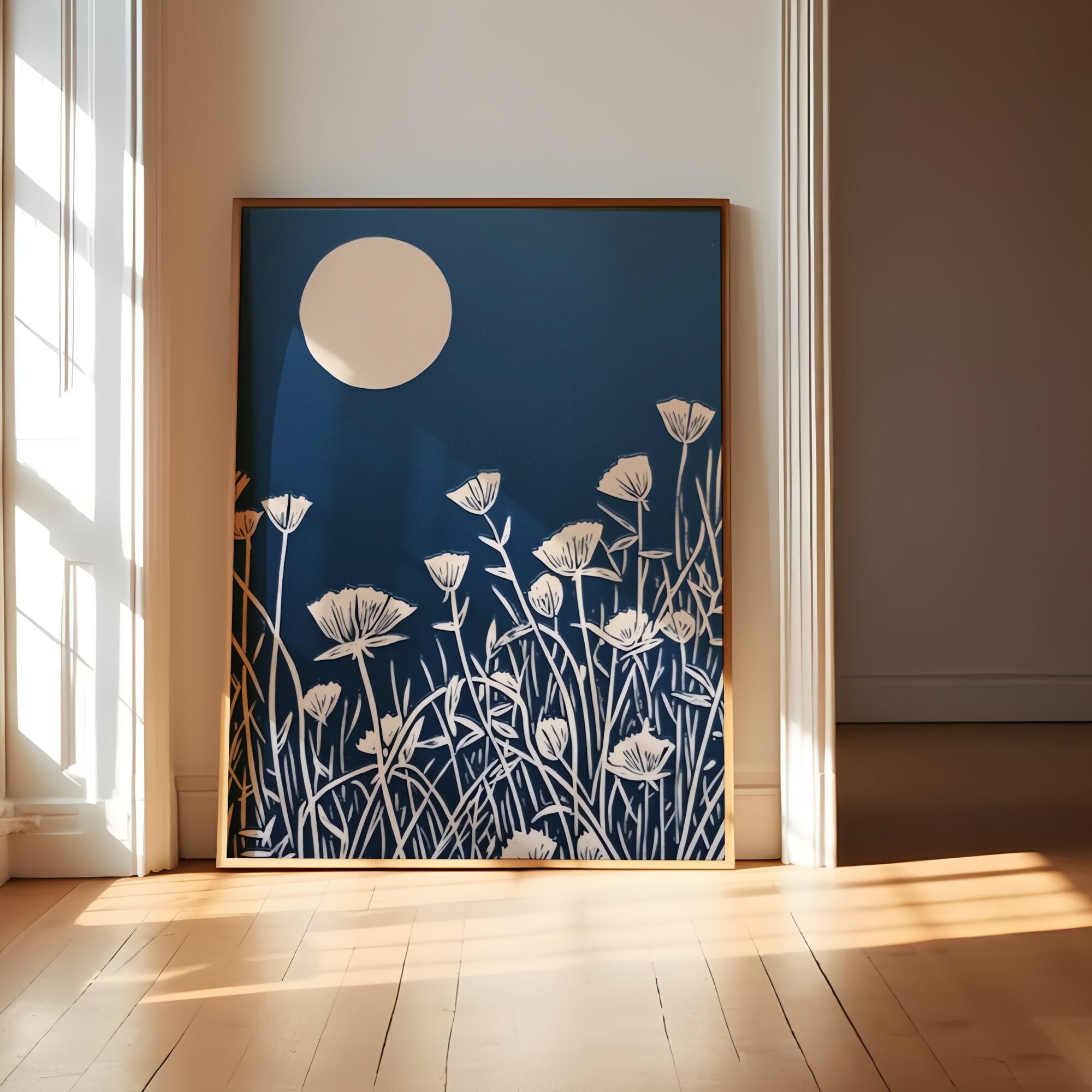 Quiet Night Persian Blue Wildflowers Interactive Wall Art