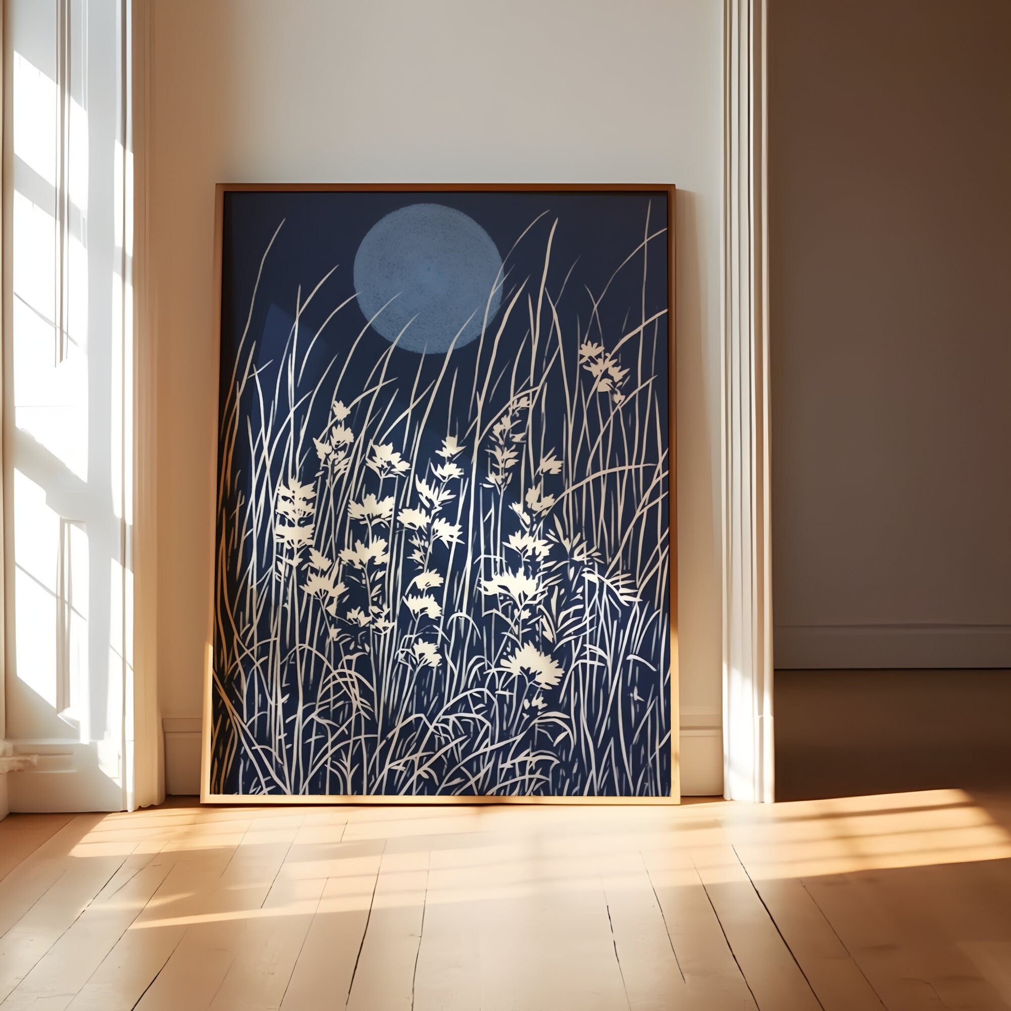 Quiet Night Blue Moon Persian Blue Wildflowers Interactive Wall Art