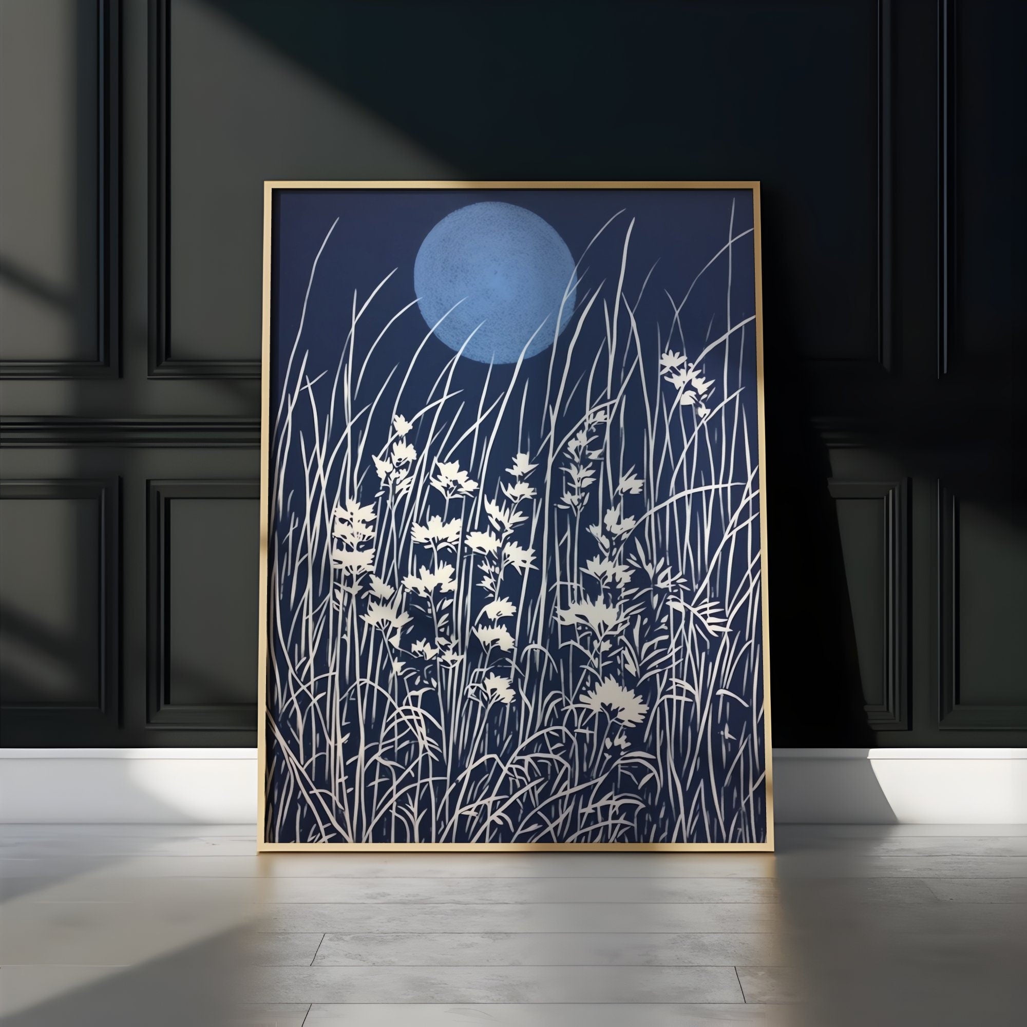 Quiet Night Blue Moon Persian Blue Wildflowers Interactive Wall Art