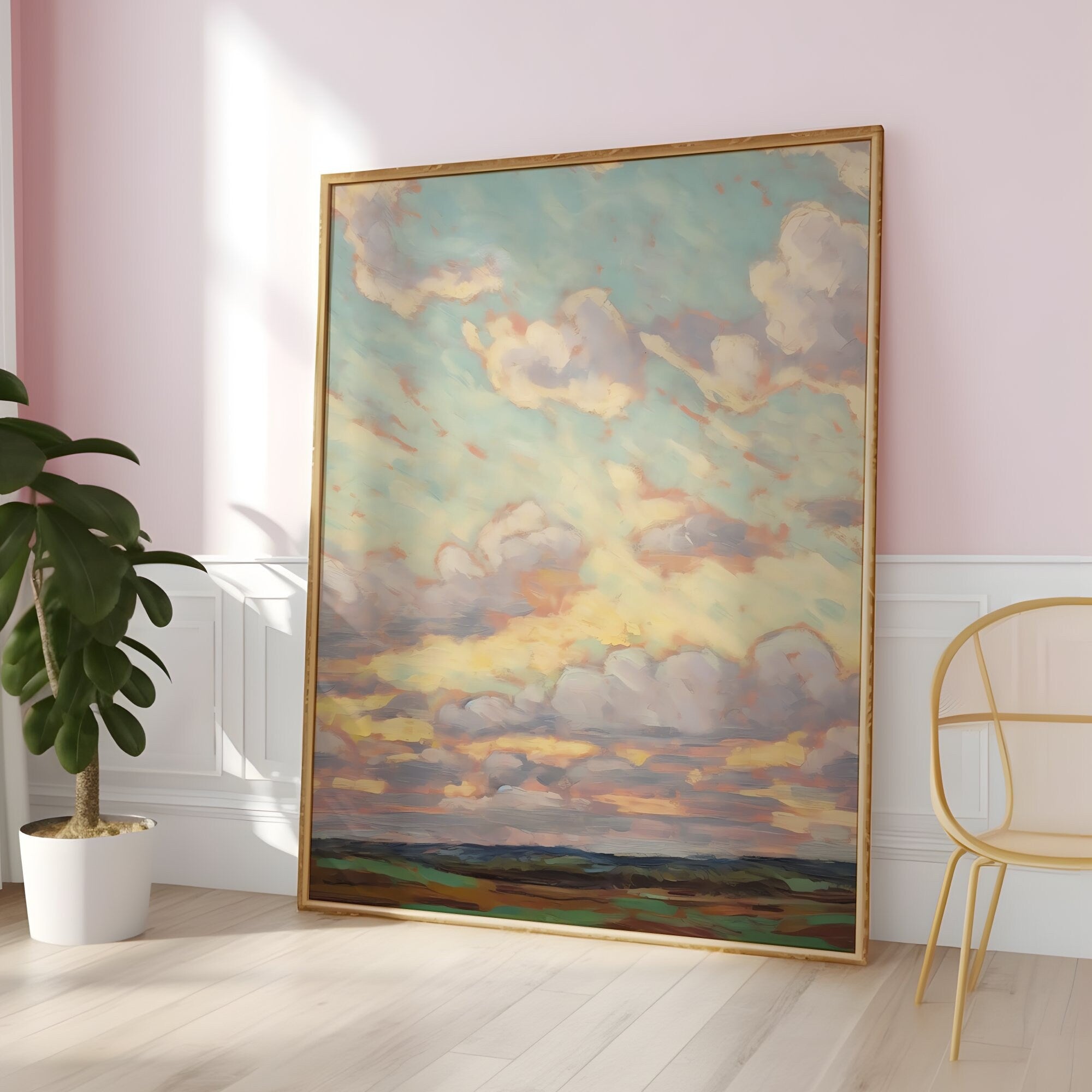 Dreamer's Sky: Impressionist Colorful Clouds Art | Modern & Serene Farmhouse Wall Decor