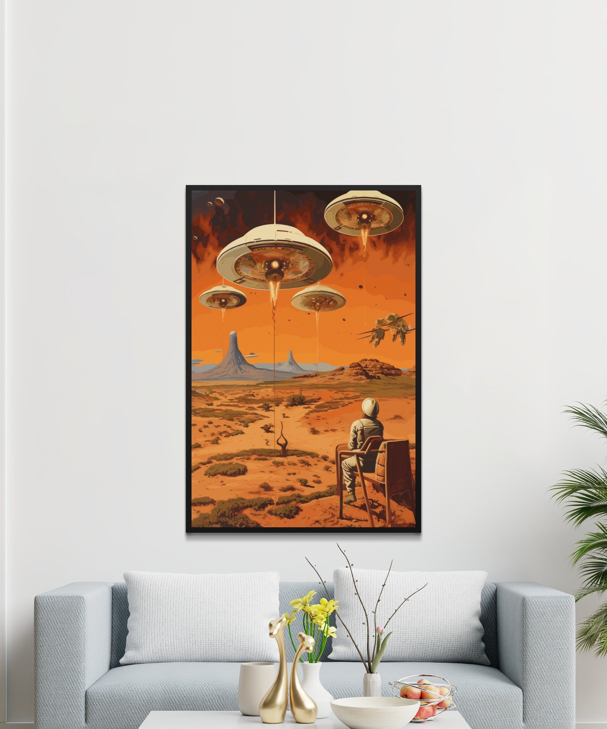 UFO views, Wall Art, Vintage, Retro Futurism Art, Wallpaper, Sci-Fi Collage Art, Space Art, Modern Art, Wall Art, Retro Art Wall Art