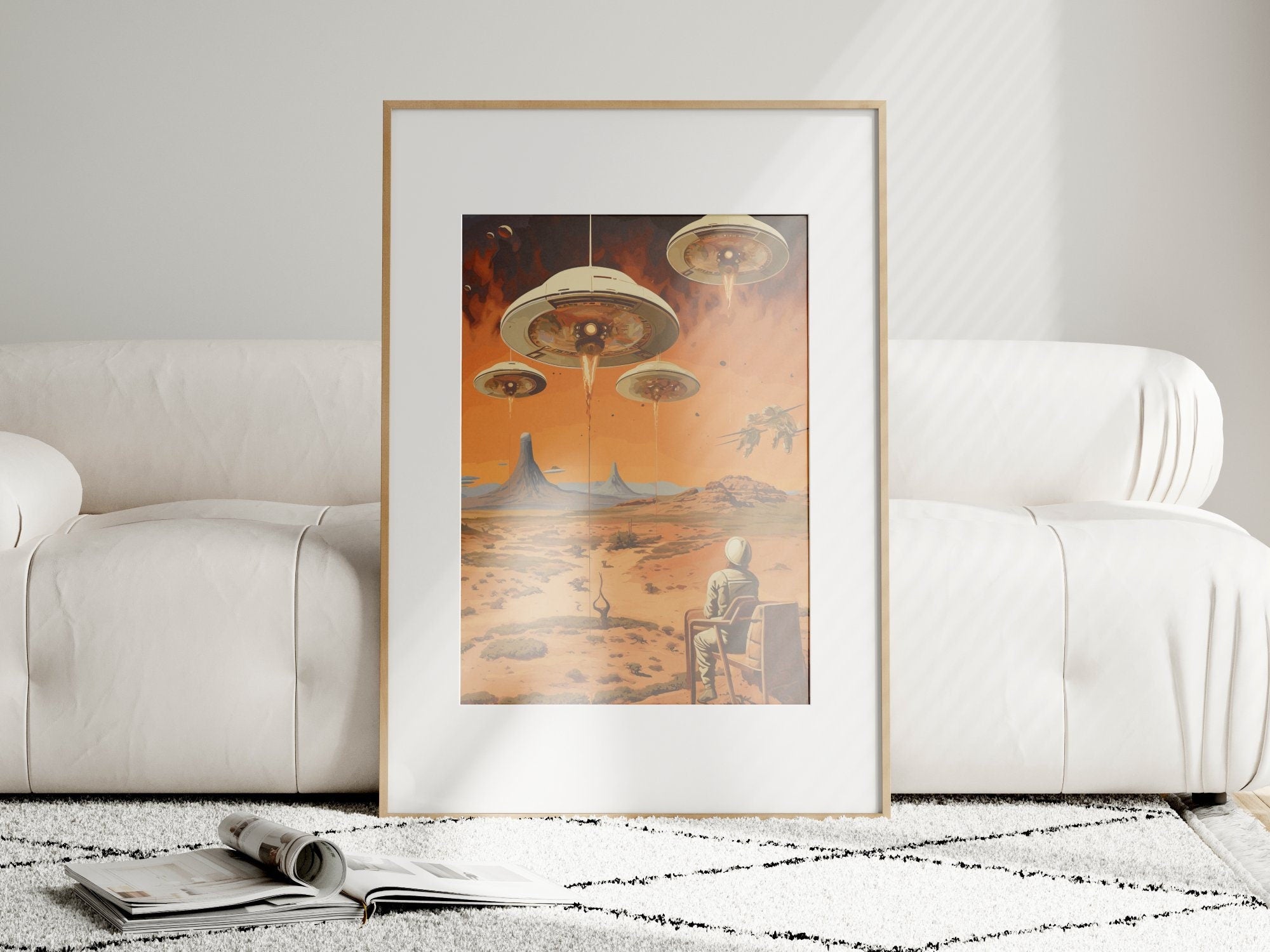 UFO views, Wall Art, Vintage, Retro Futurism Art, Wallpaper, Sci-Fi Collage Art, Space Art, Modern Art, Wall Art, Retro Art Wall Art