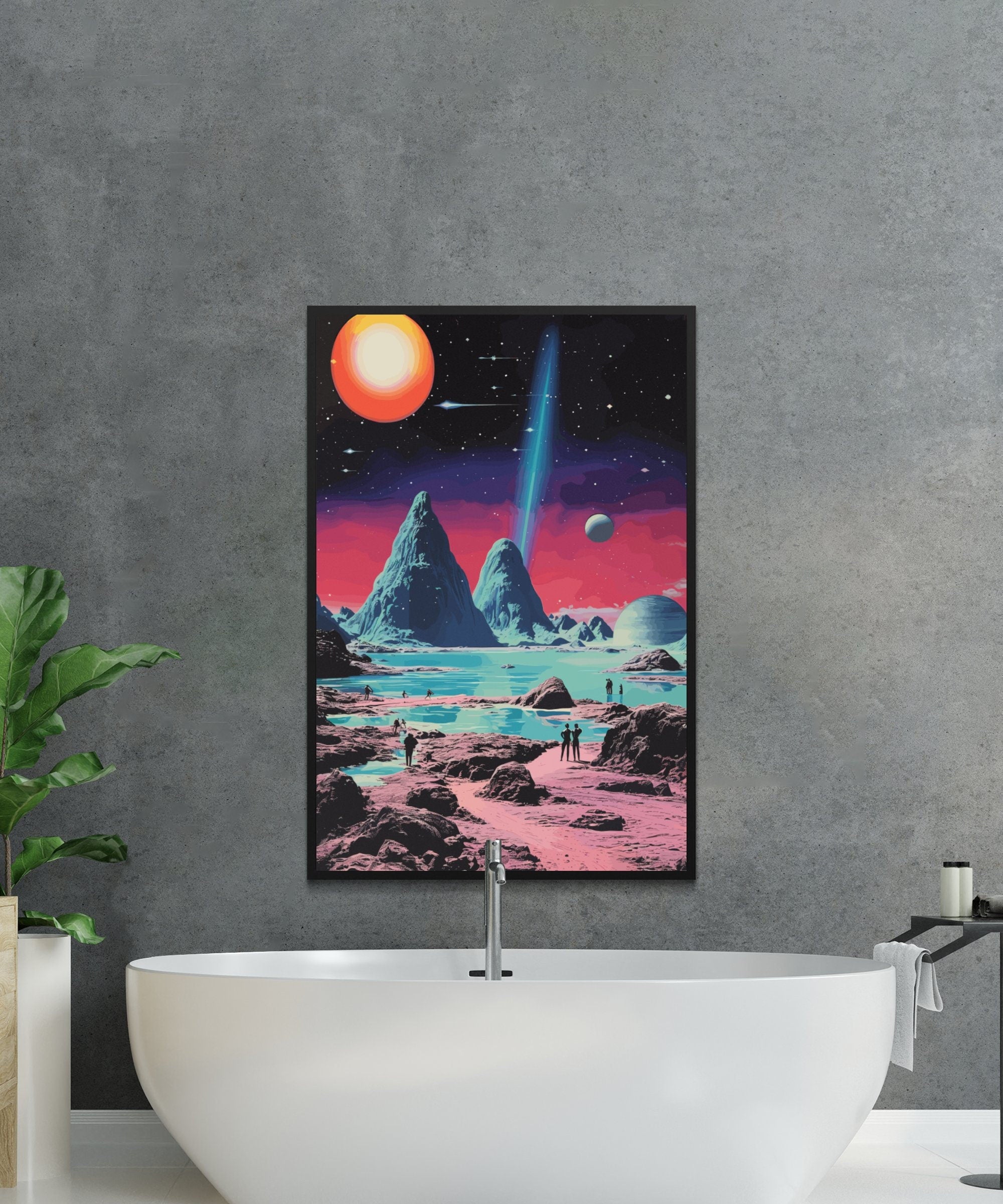 Space Lagoon, Wall Art, Vintage, Retro Futurism Art, Wallpaper, Sci-Fi Collage Art, Space Art, Modern Art, Retro Art, Wall Art, Cosmic Art