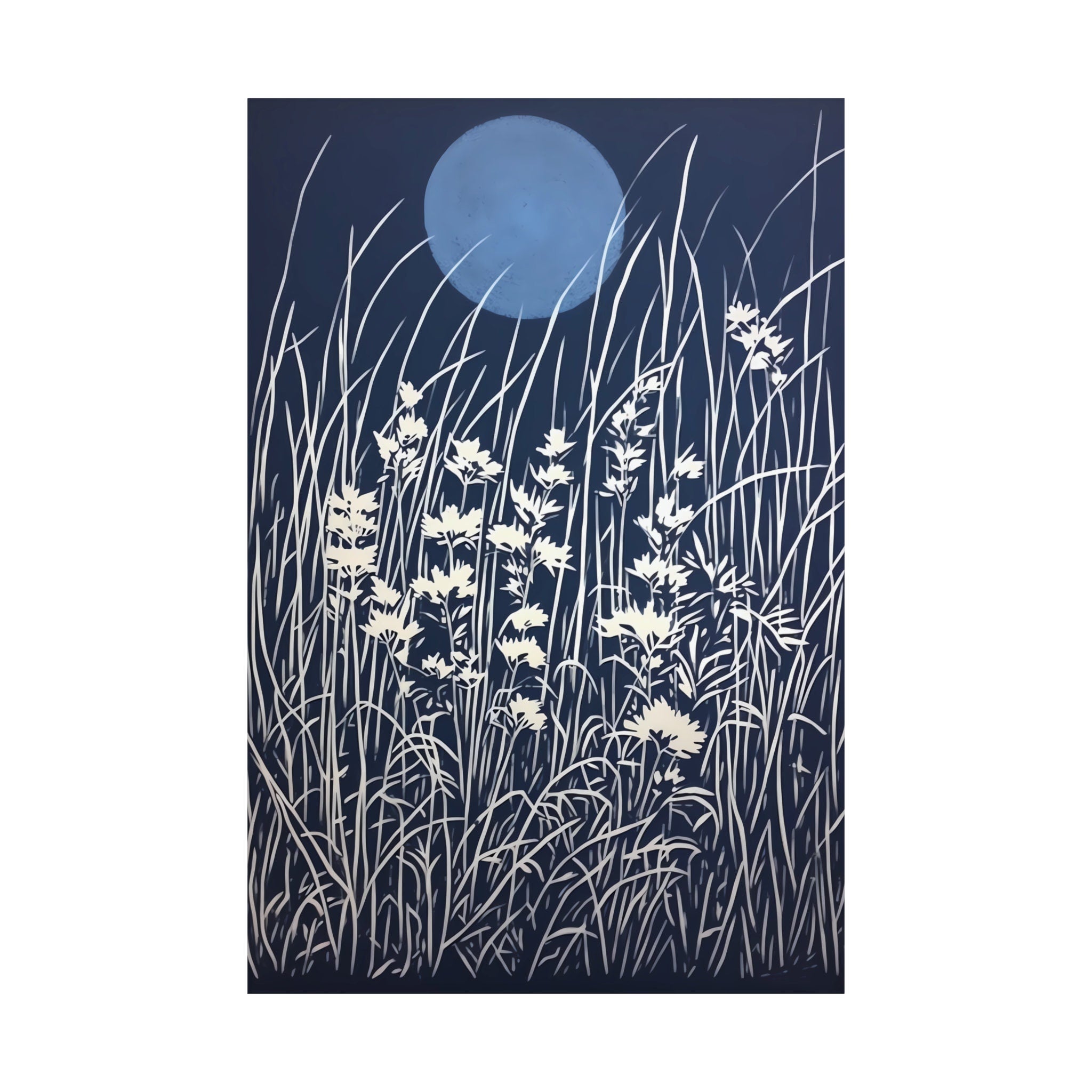 Quiet Night Blue Moon Persian Blue Wildflowers Interactive Wall Art