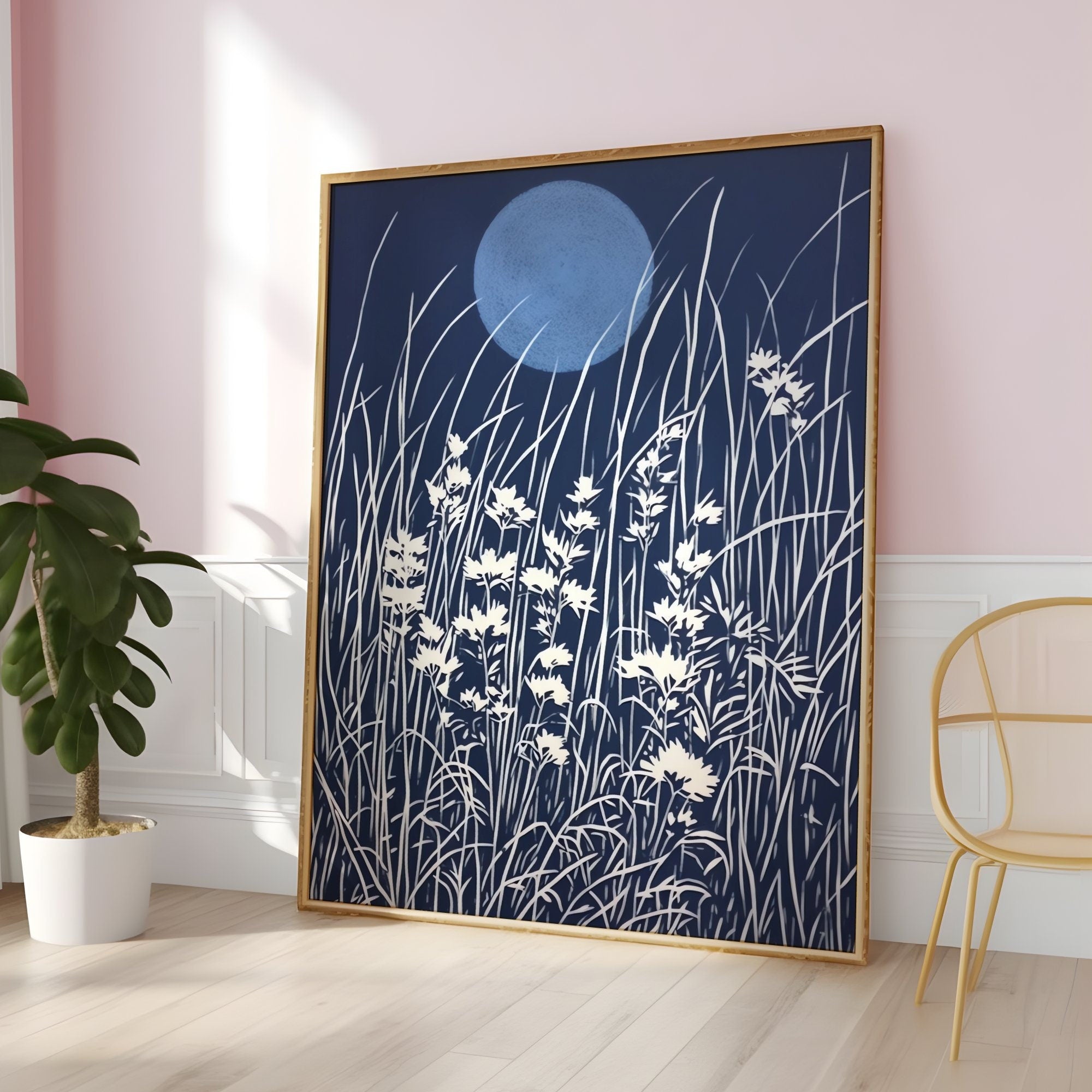 Quiet Night Blue Moon Persian Blue Wildflowers Interactive Wall Art