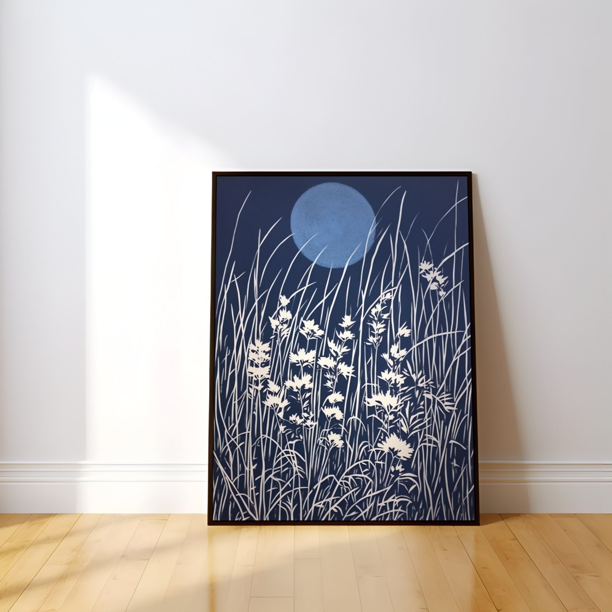 Quiet Night Blue Moon Persian Blue Wildflowers Interactive Wall Art