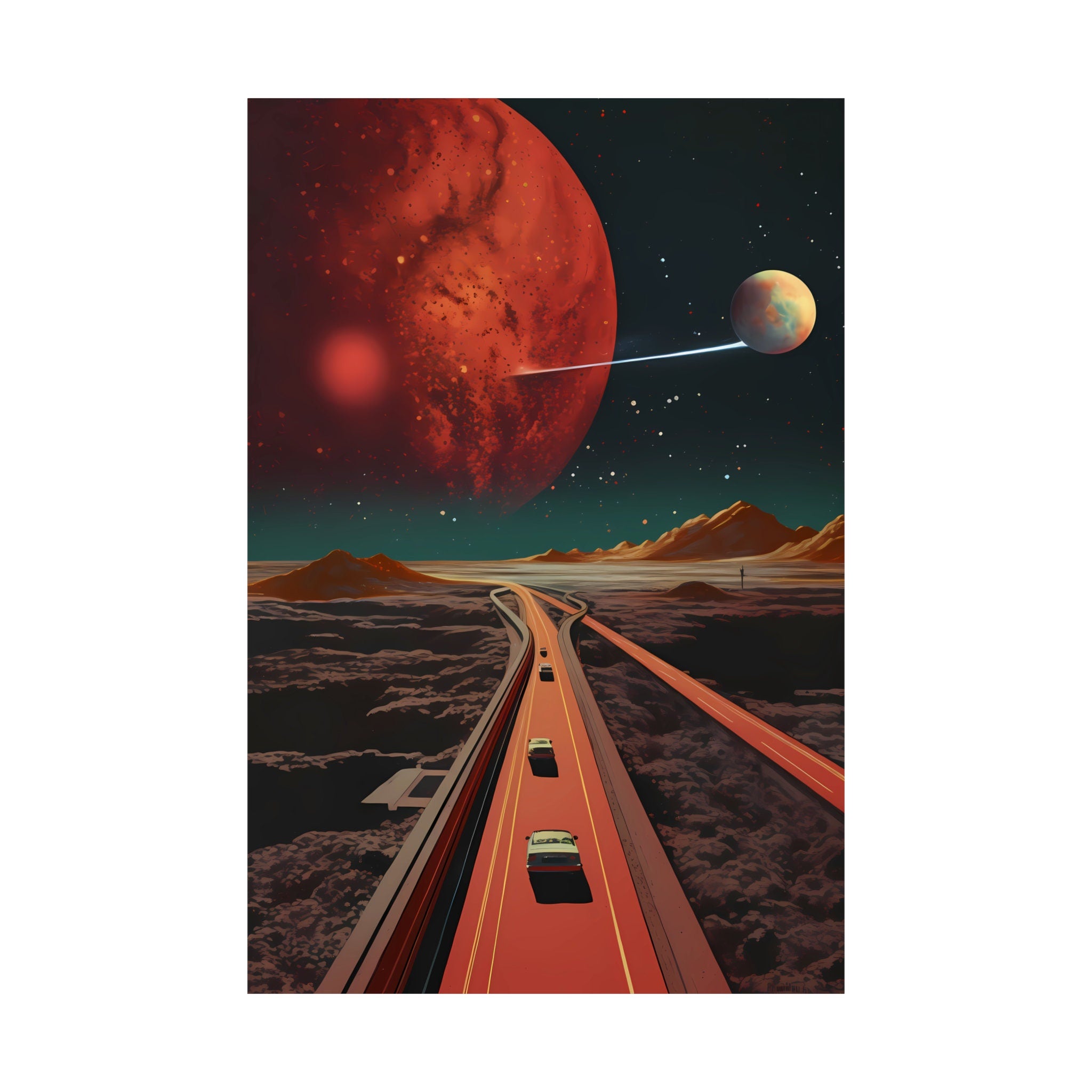 Stellar Pathway: 'Highway Home' in a Retro Space Poster with Vintage Sci-Fi Aesthetics, Modern Art, Retro Art, Wall Art, Cosmic Art