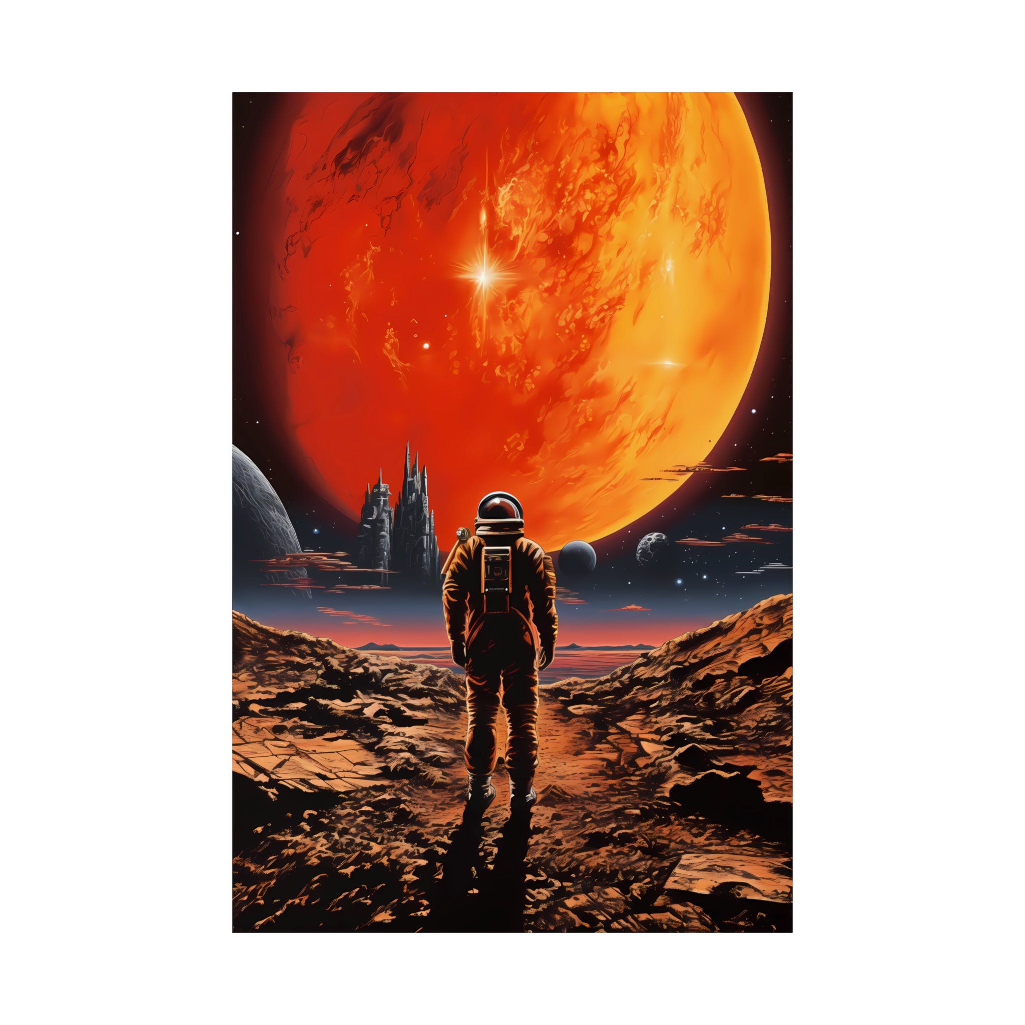 Distant Red: A Vintage Retro Futuristic Journey to Mars in Sci-Fi Collage Art, Modern Art, Retro Art, Wall Art, Cosmic Art, Sci Fi Art