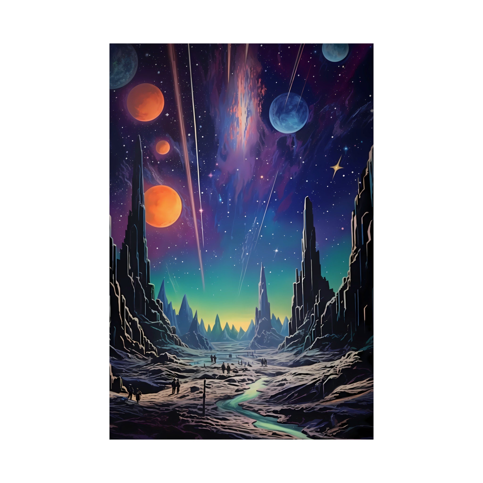 Galactic Echoes Vintage Charm Meets Retro Futuristic Galaxies Interactive Wall Art