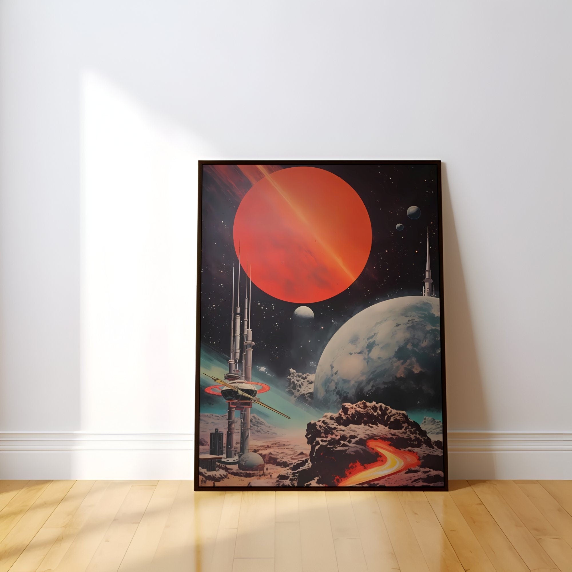 Timeless Futurism: Vintage Wall Art Exhibition Showcasing Retro Sci-Fi Collage and Space Art, Modern Art, Retro Art, Wall Art, Cosmic Art