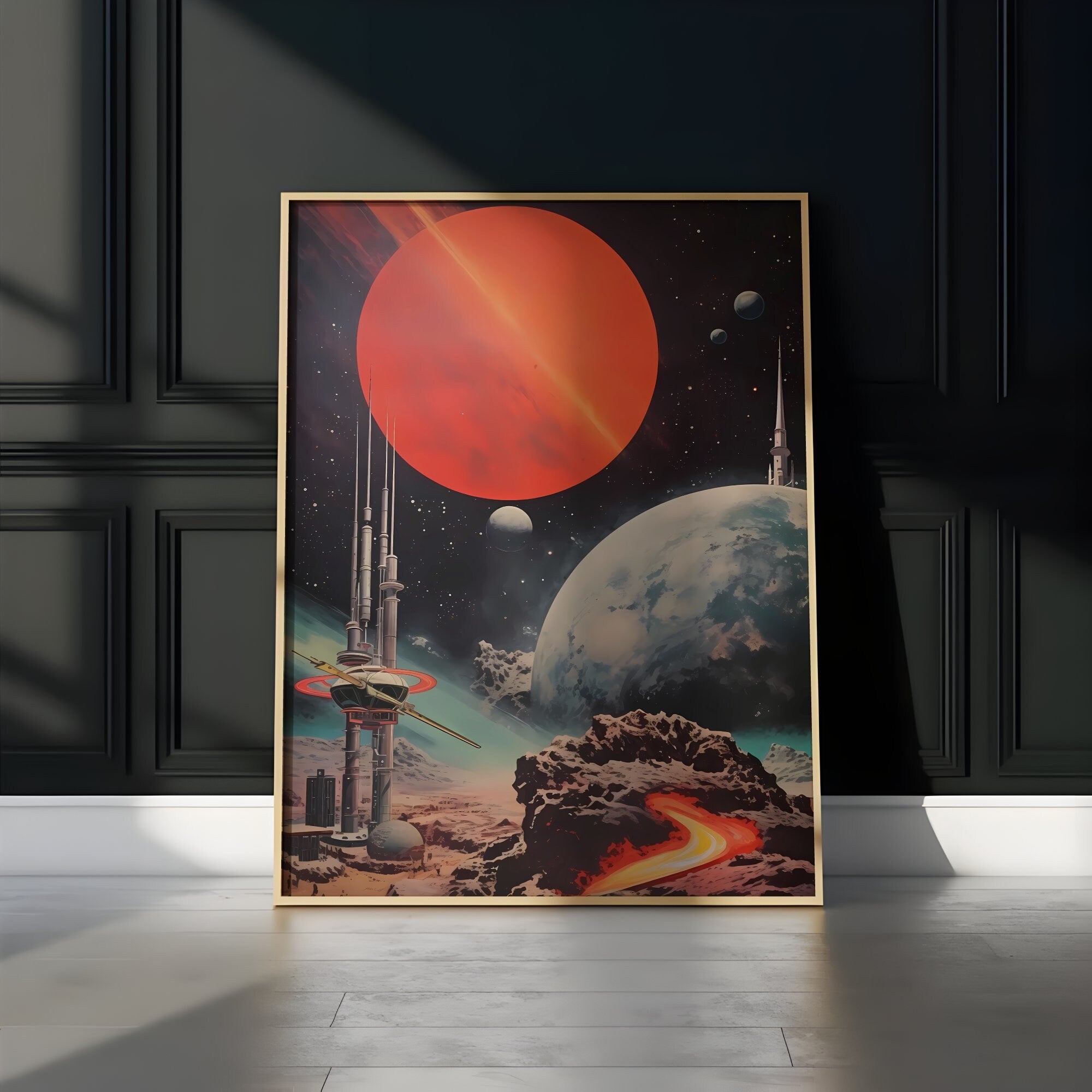 Timeless Futurism: Vintage Wall Art Exhibition Showcasing Retro Sci-Fi Collage and Space Art, Modern Art, Retro Art, Wall Art, Cosmic Art