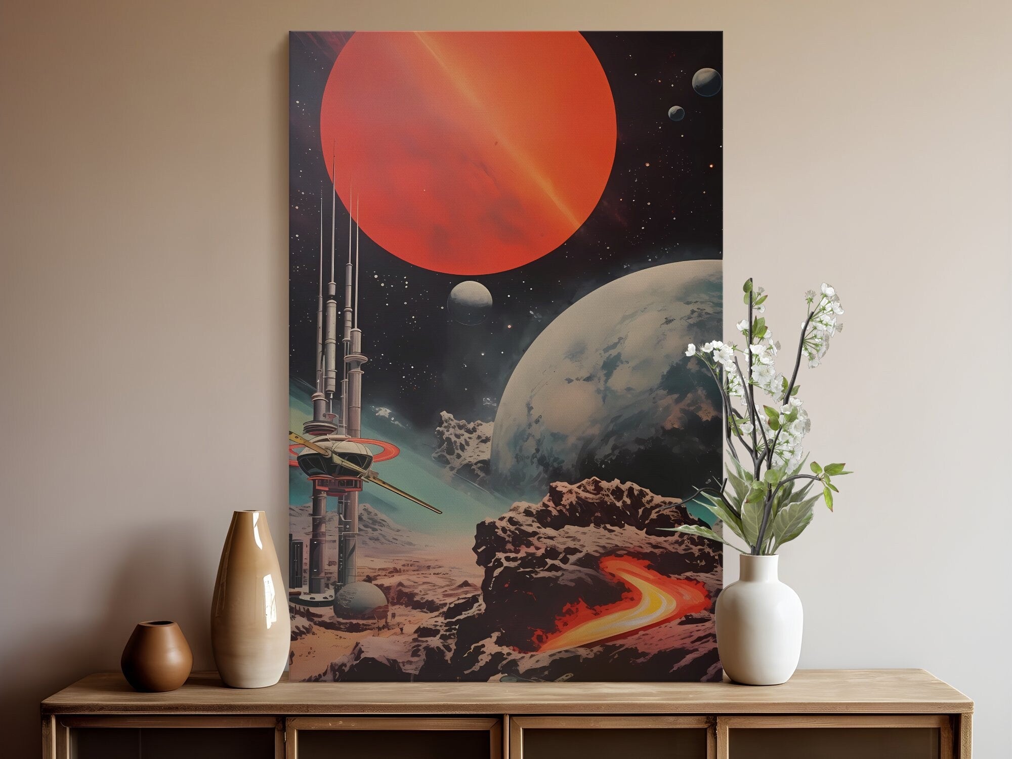 Timeless Futurism: Vintage Wall Art Exhibition Showcasing Retro Sci-Fi Collage and Space Art, Modern Art, Retro Art, Wall Art, Cosmic Art