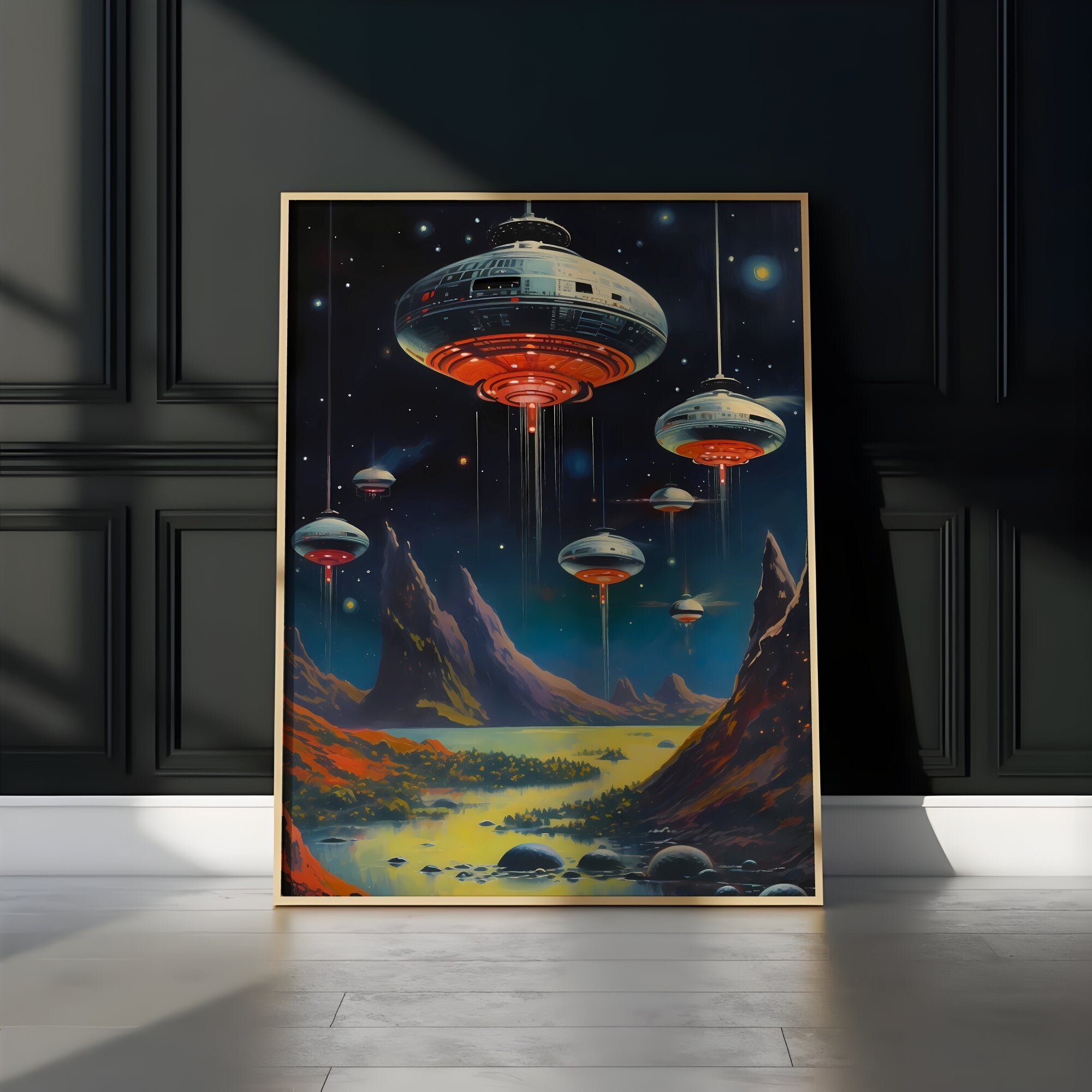 UFO Space Chase in the Old West: A Retro Futuristic Cosmic Collage Art Piece, Modern Art, Wall Art, Retro Art Wall Art, Sci Fi Wall Art