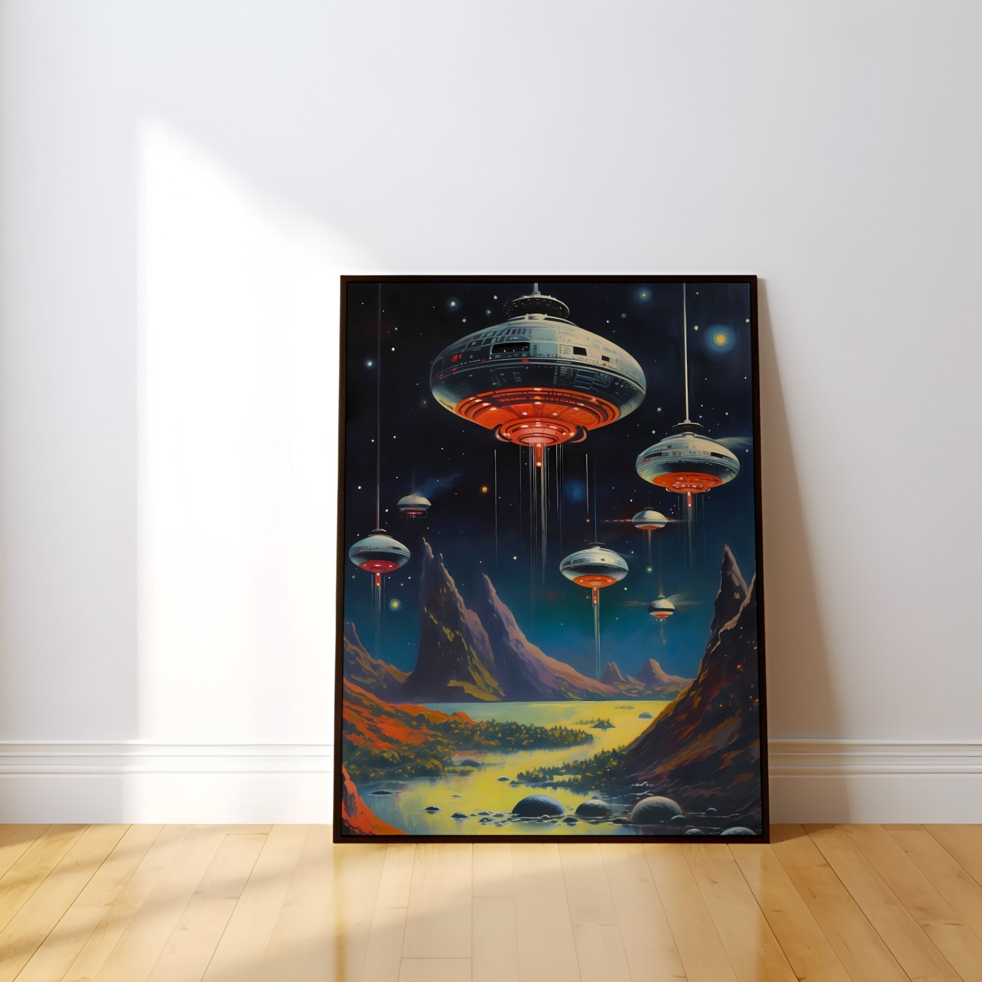 UFO Space Chase in the Old West: A Retro Futuristic Cosmic Collage Art Piece, Modern Art, Wall Art, Retro Art Wall Art, Sci Fi Wall Art