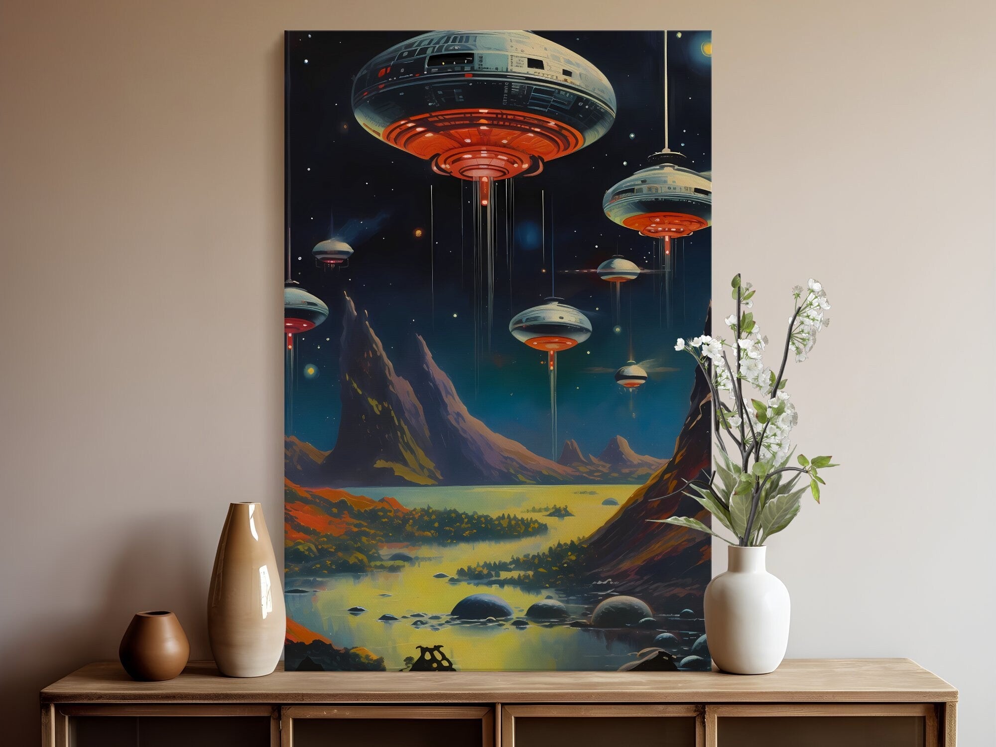 UFO Space Chase in the Old West: A Retro Futuristic Cosmic Collage Art Piece, Modern Art, Wall Art, Retro Art Wall Art, Sci Fi Wall Art