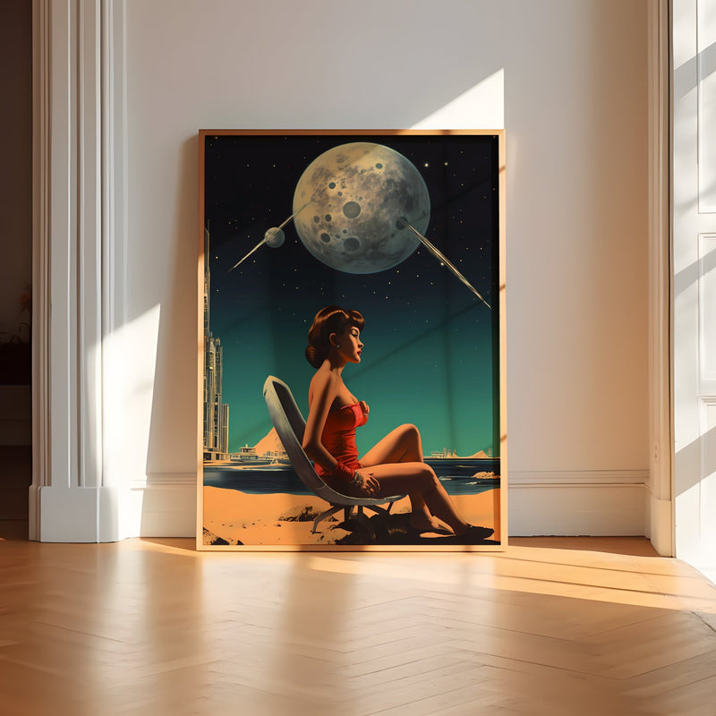 Retro Sci-Fi Space Beach - Surreal Cosmic Collage Art With Ethereal Shoreline Print