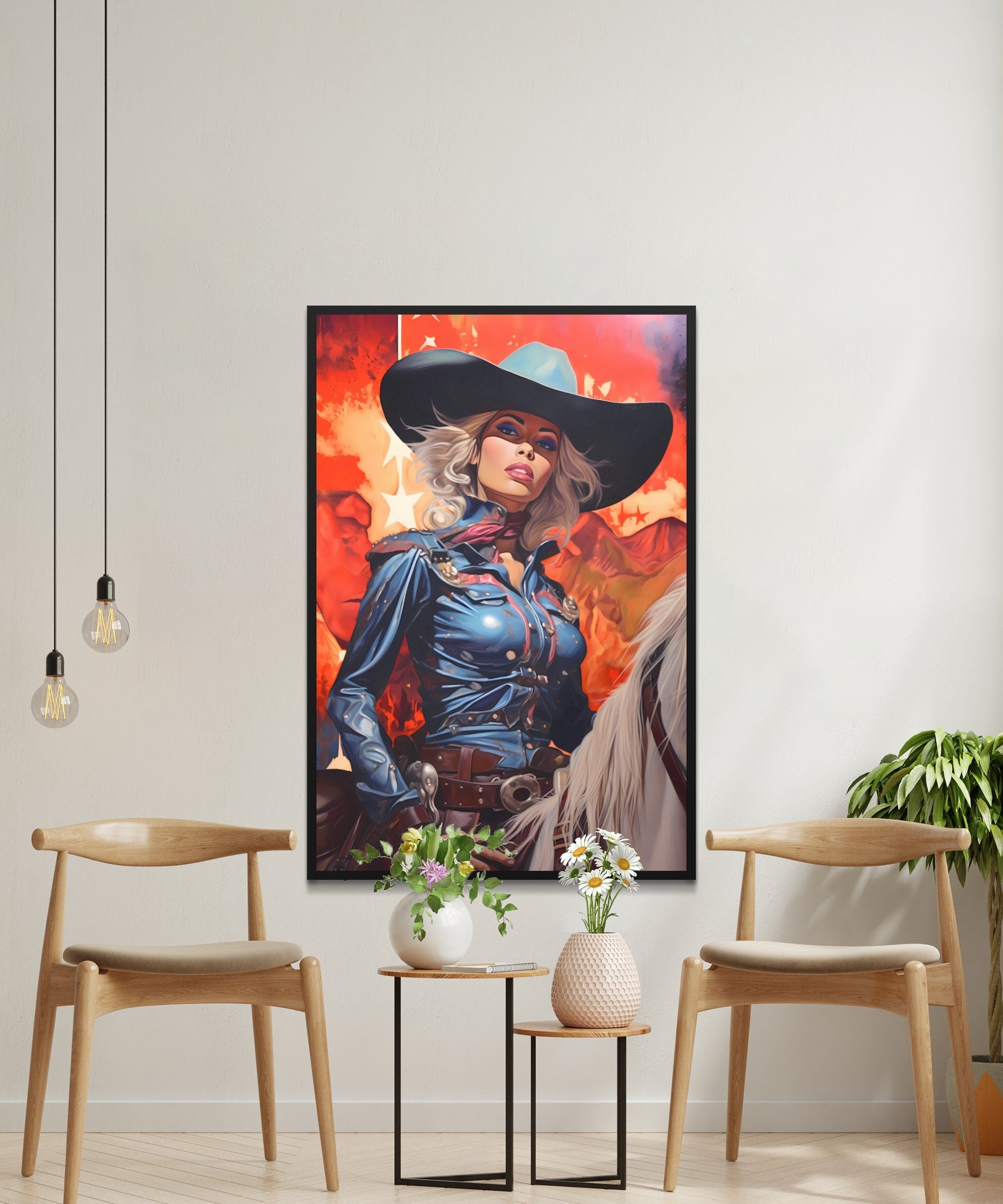 Cosmic Cowgirl: A Surreal Journey in Vintage Western Art with a Retro Space Twist, Modern Art, Retro Art, Wall Art, Cosmic Art, Sci Fi Art